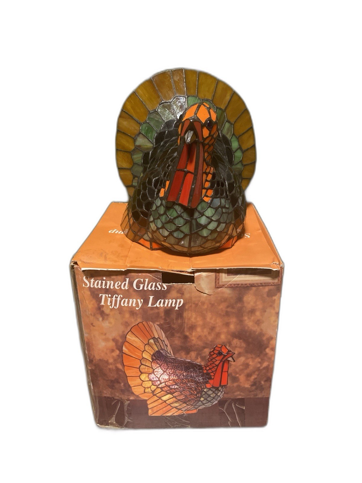 Vintage Cracker Barrel Tiffany Style Stained Glass Turkey Lamp Thanksgiving 12\