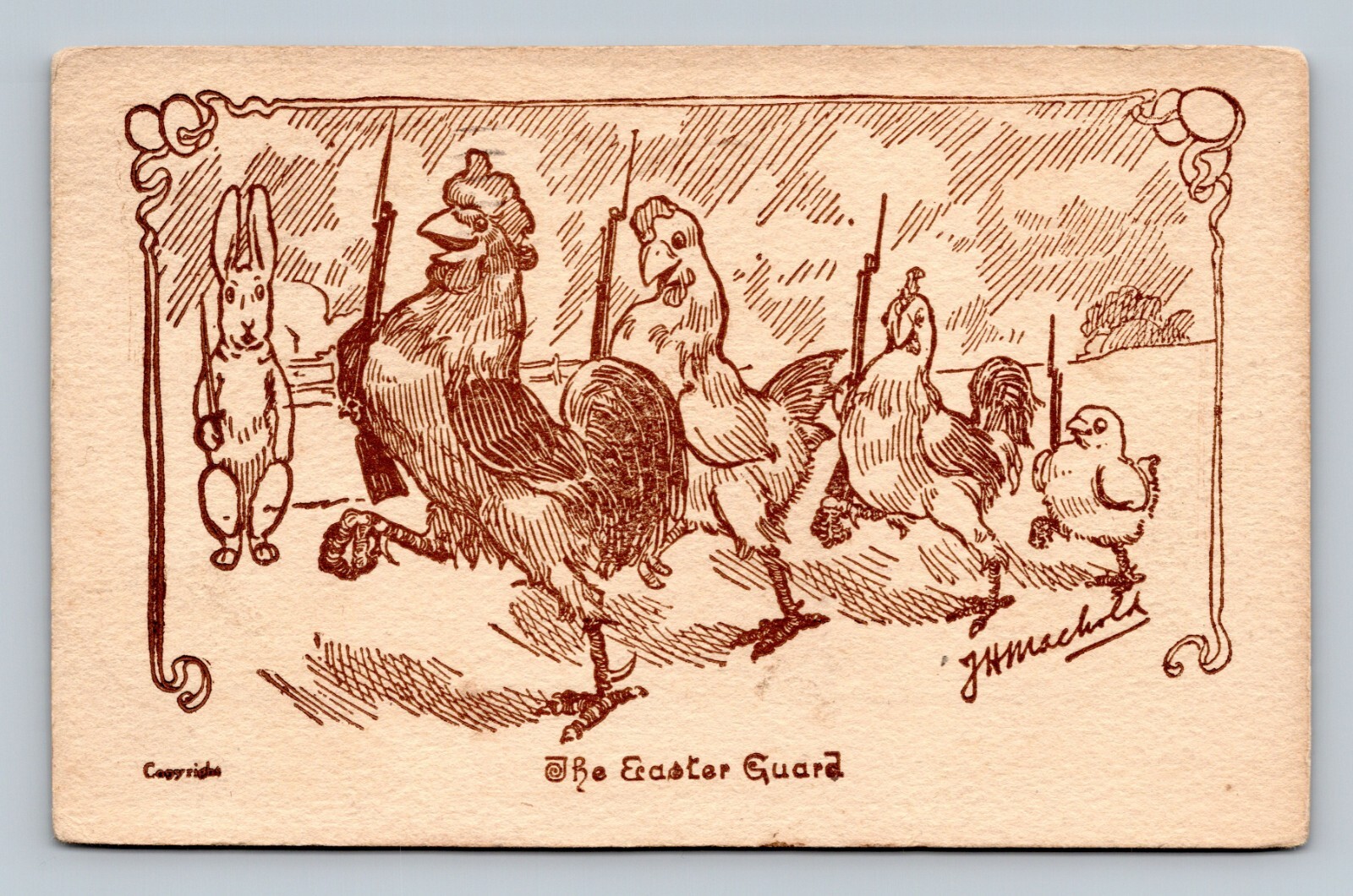Artist Signed J H Machold Easter Guard Anthropomorphic Animals UDB Postcard O5