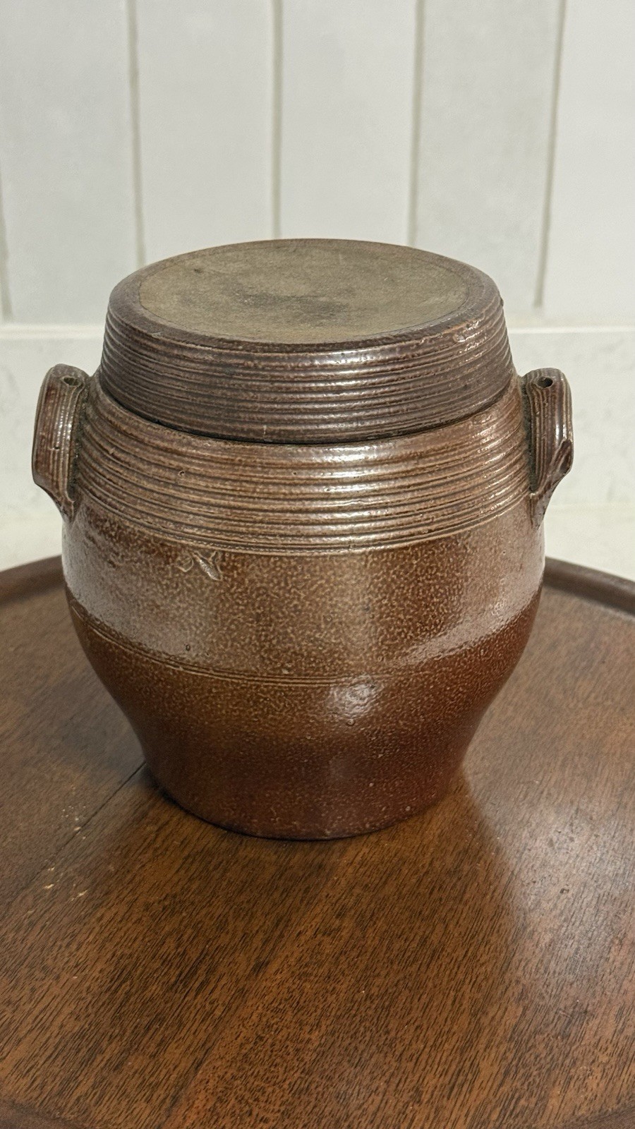 Vintage Brown Glazed Stoneware Confit Pot Crock w/Lid Double Handle 6.5 Vintage Brown Glazed Stoneware Confit Pot Crock w/Lid Double Handle 6.5
