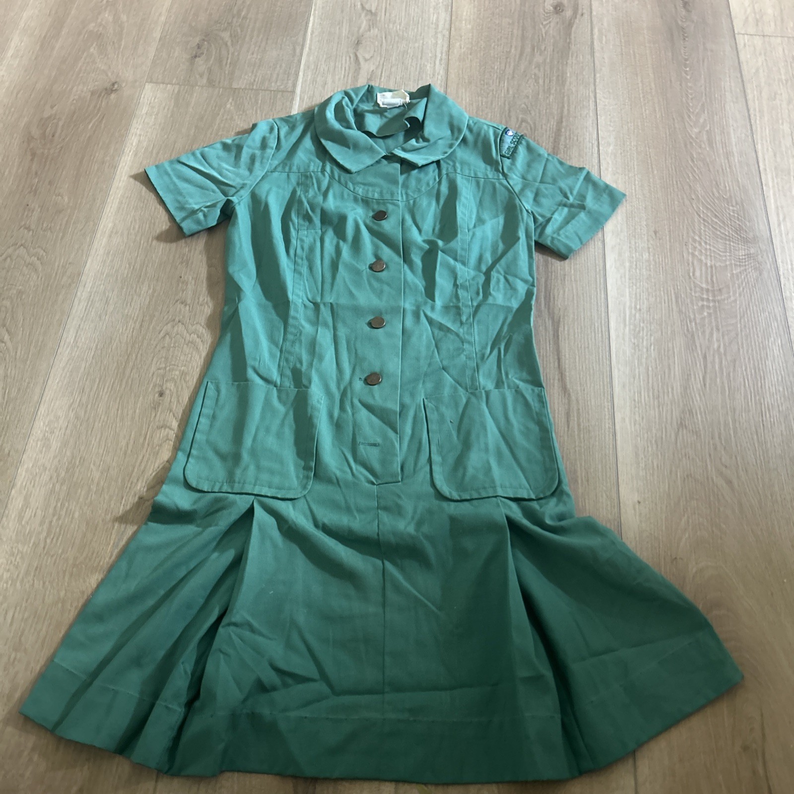 Vintage Official Girl Scouts Green Uniform Dress Short Sleeve Pockets 1960’s