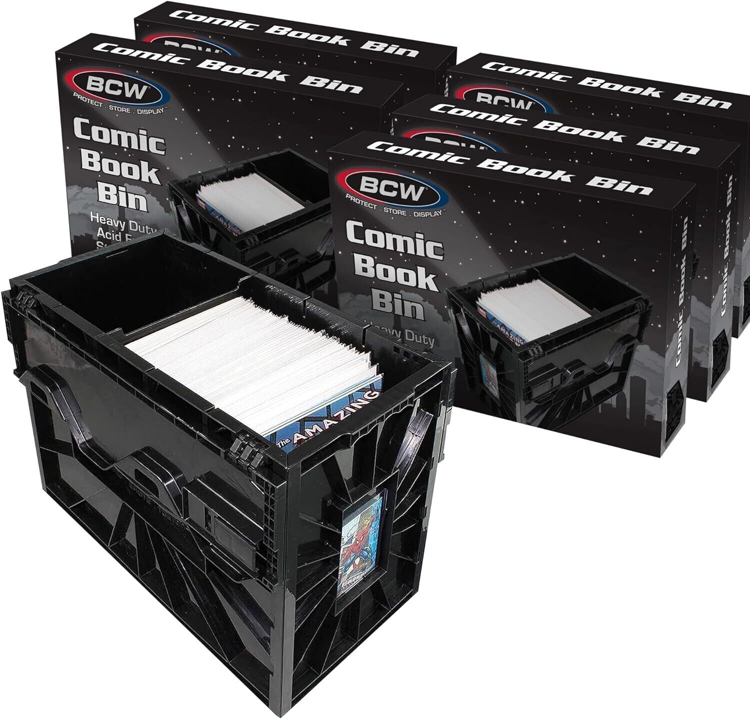 5 BCW Short Comic Book Storage Box Bins Heavy Duty Stackable 150 Comics Per Bin