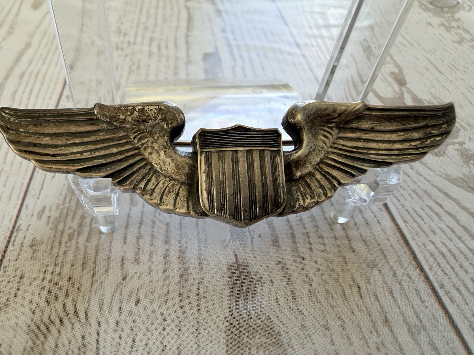 WWII USAAF 3” Pilot Wings Badge Josten Sterling Pinback Uniform Insignia