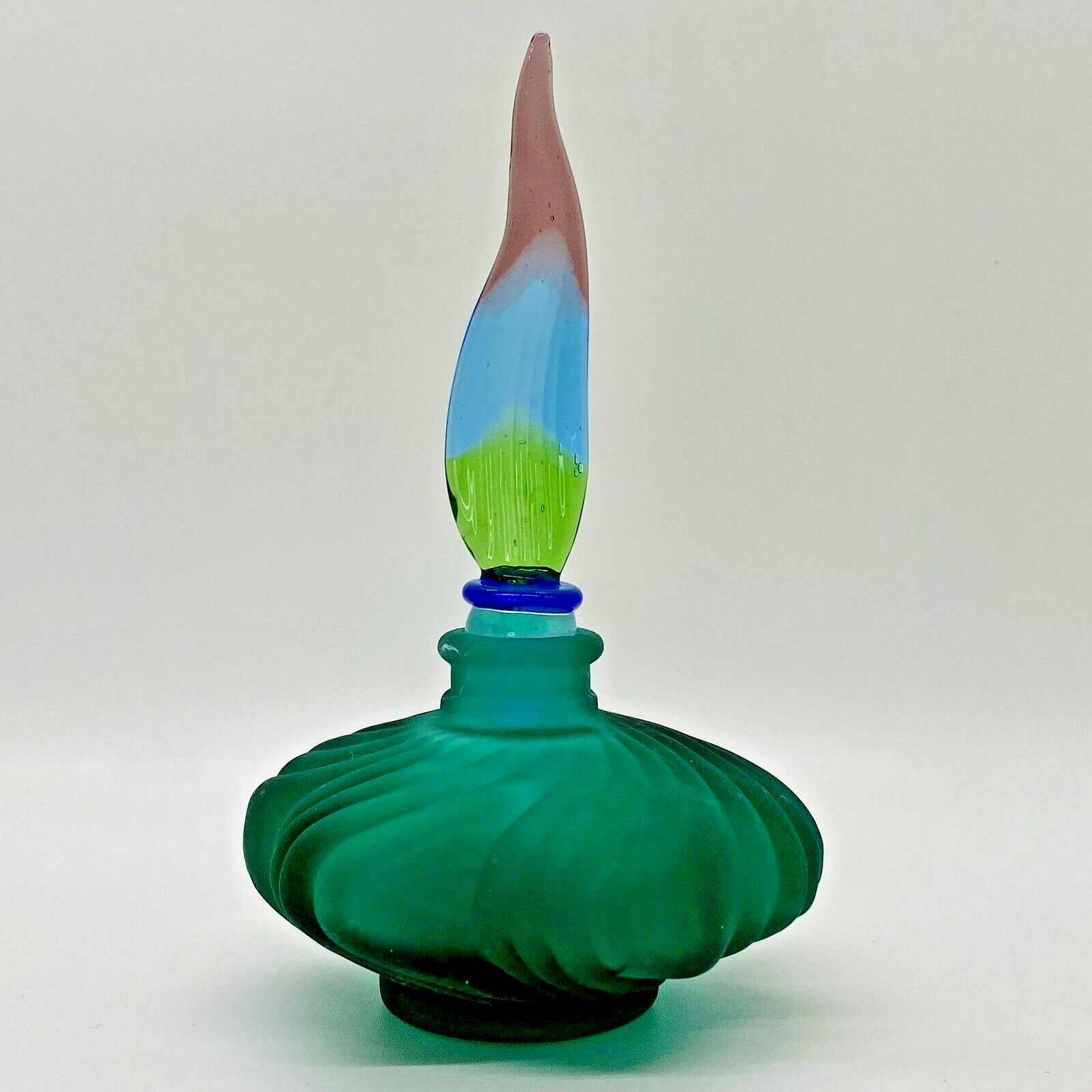 Art Deco Style Glass Perfume Bottle & Stopper Green/Multicolor
