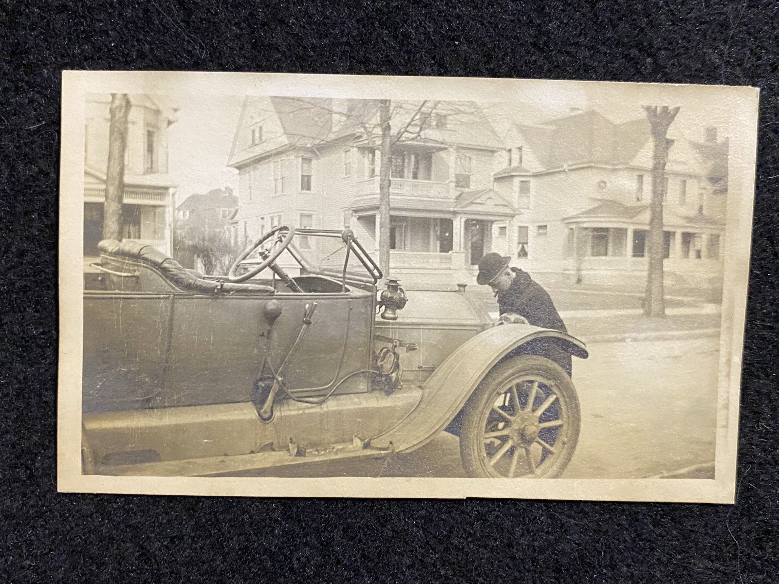 Man Working On Front Of Automobile Car 1910s Antique Vintage Snapshot Photo