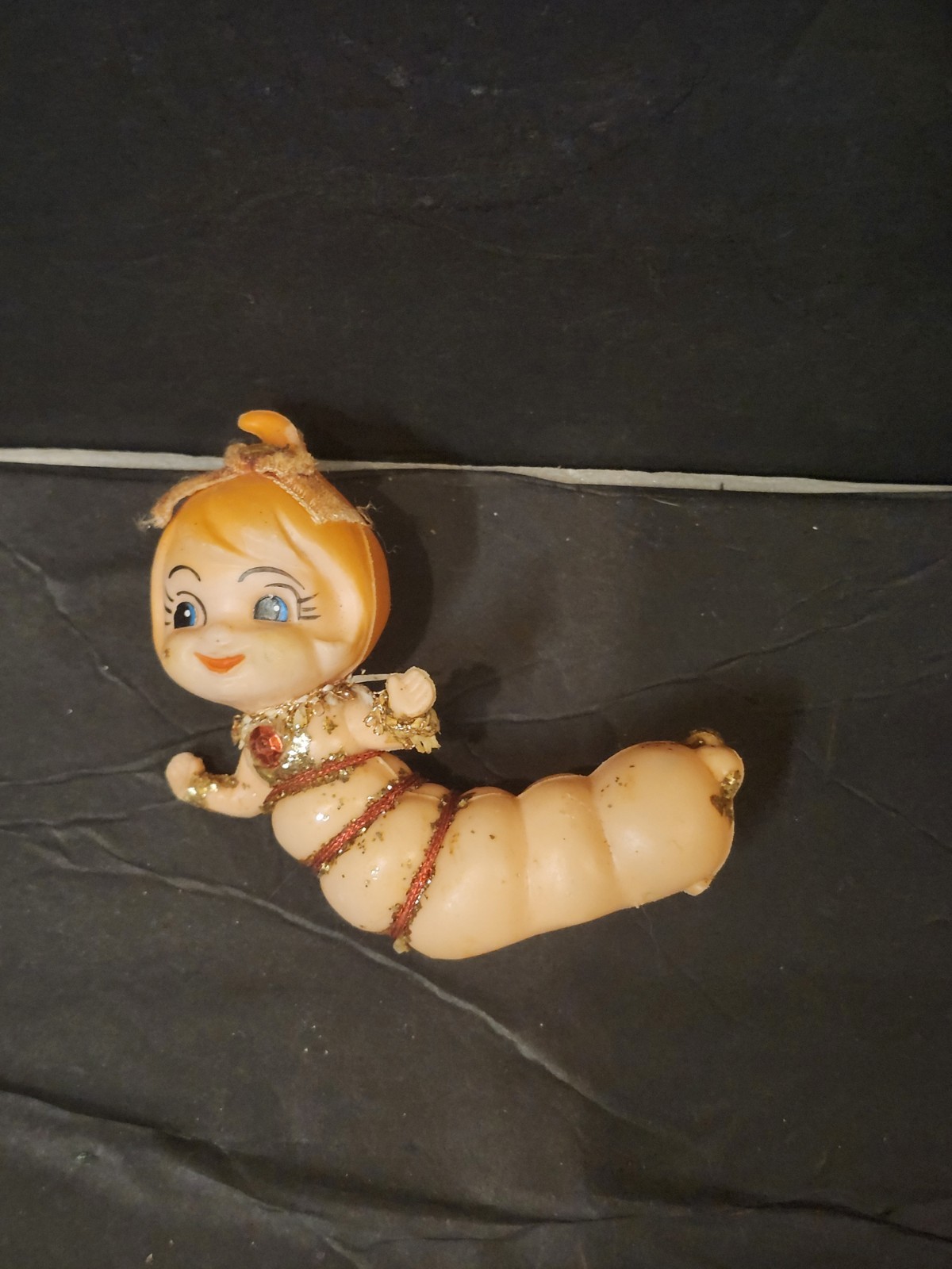 RARE Vintage 1960s Japan Pixie Caterpillar Christmas Ornament Mid Century Kitsch