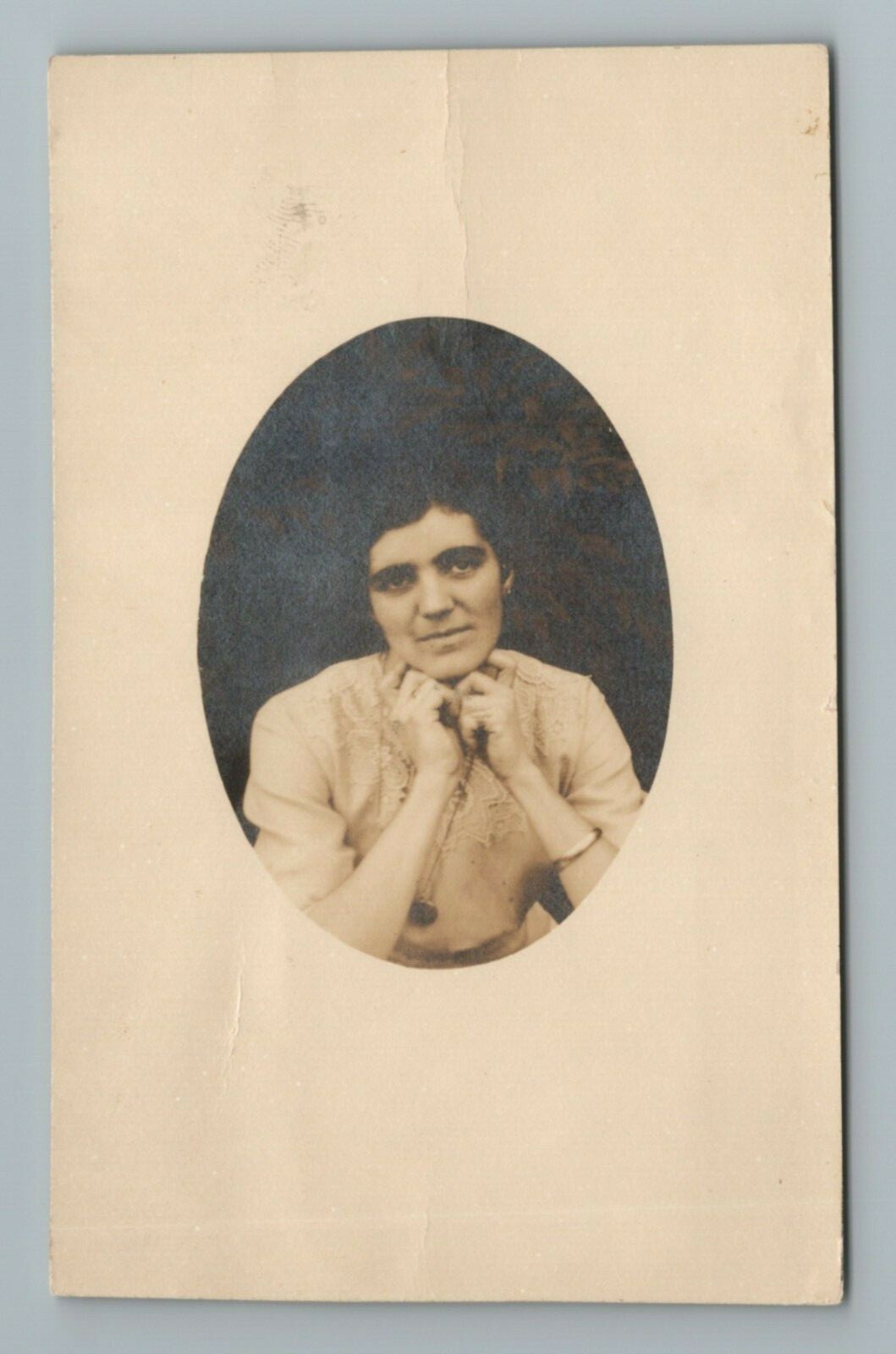 Woman Oval RPPC Photo Vintage Postcard