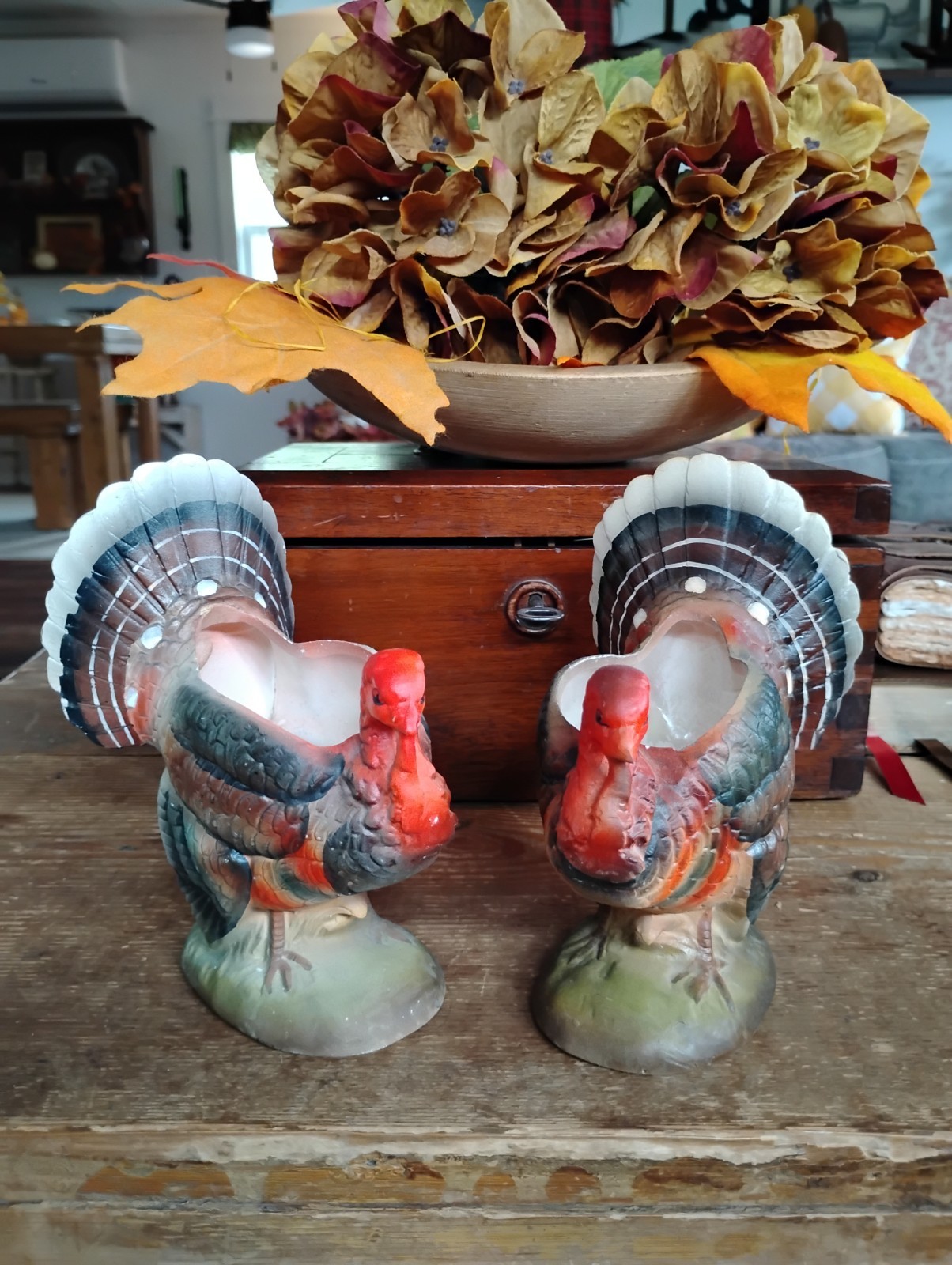 Set Gorgeous Ceramic Mid Century Vintage Vtg Thanksgiving Fall TURKEY Planters