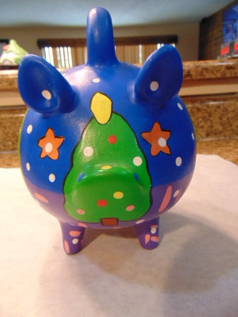 Signed Handpainted Yucatan Mexican Pottery Pig Coin Bank ChristmasTree