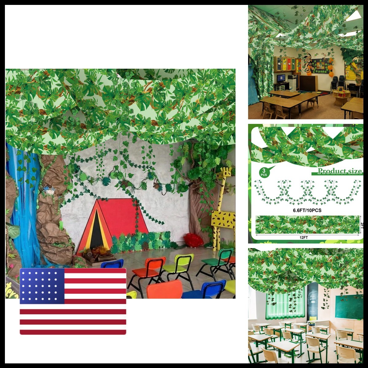 VioraWhite 13 Pcs Rainforest Classroom Ceiling Decorations Palm Printed VioraWhite 13 Pcs Rainforest Classroom Ceiling Decorations Palm Printed