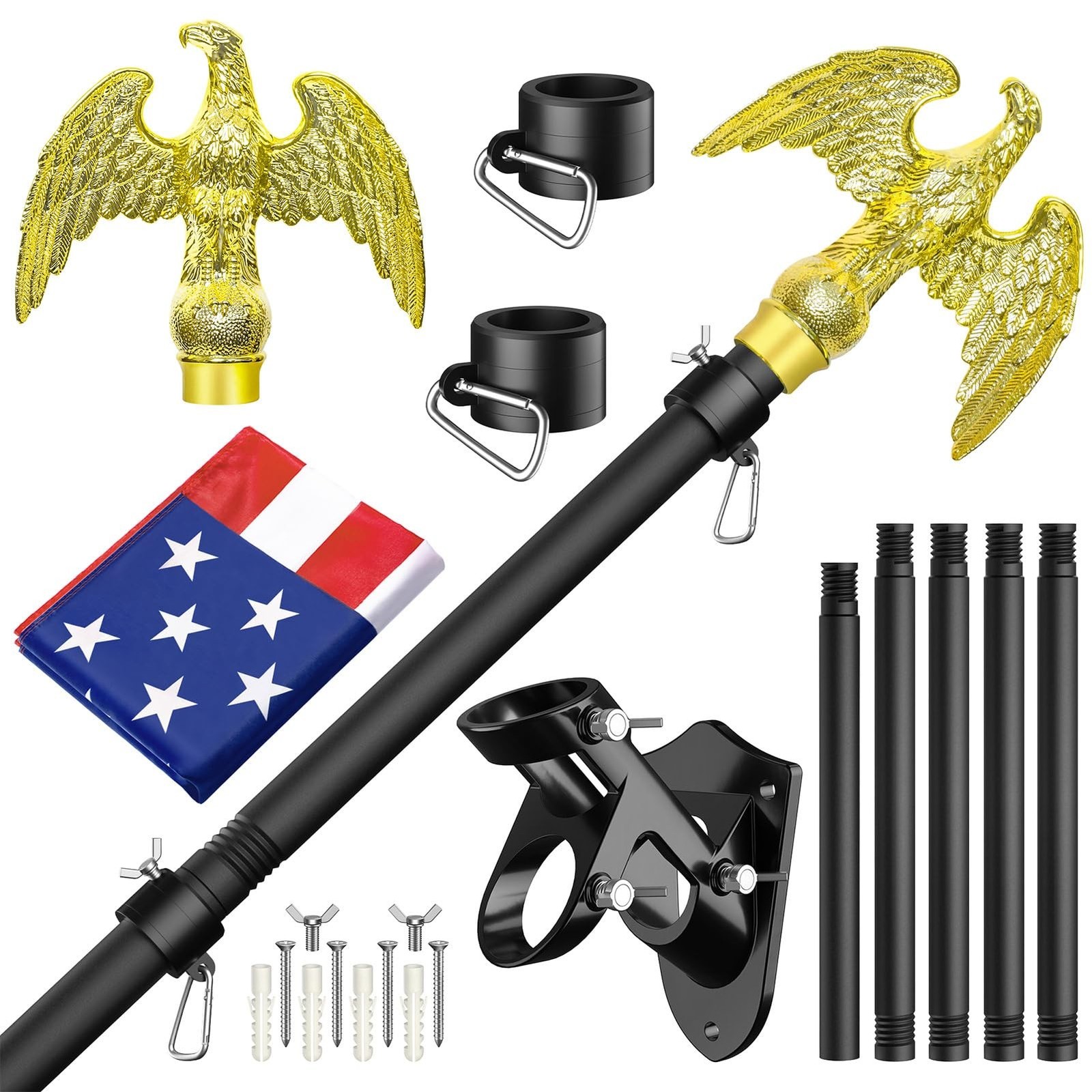 Flag Pole for Outside House, Outdoor Black Heavy Duty Porch 6 FT Flag Pole Ki...