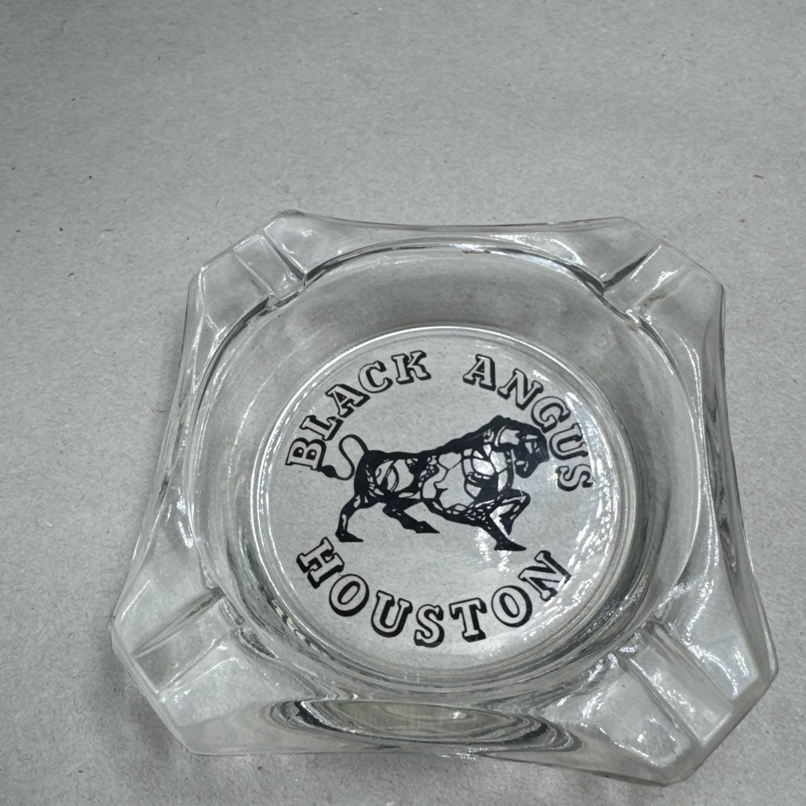 Rare Vintage Black Angus Restaurant Houston Clear Glass Ashtray