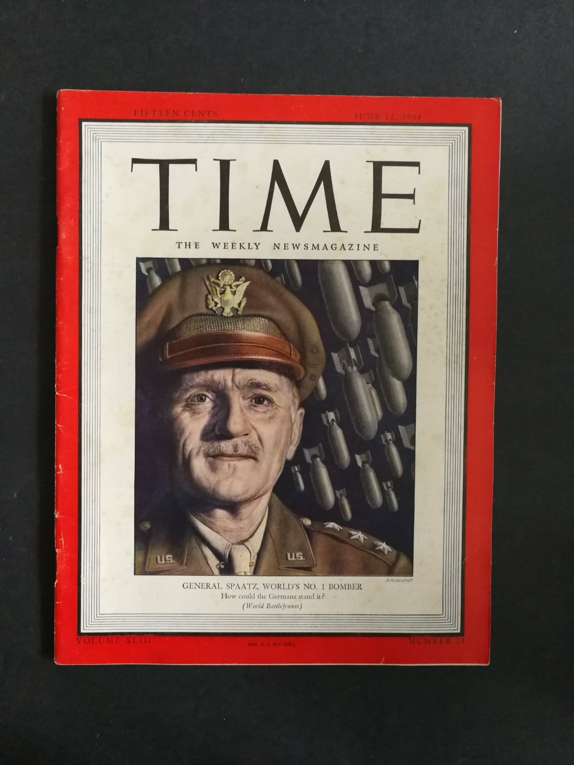 Time Magazine June 12 1944 General Spaatz World\'s No 1 Bomber Newsstand No label