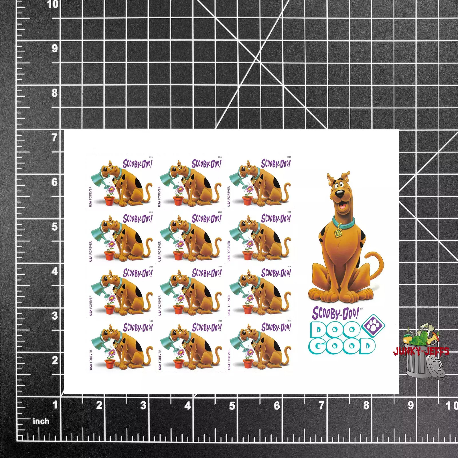 SHEET OF 12 FIRST CLASS LETTER STAMPS SCOOBY DOO WATERING FLOWERS 2018