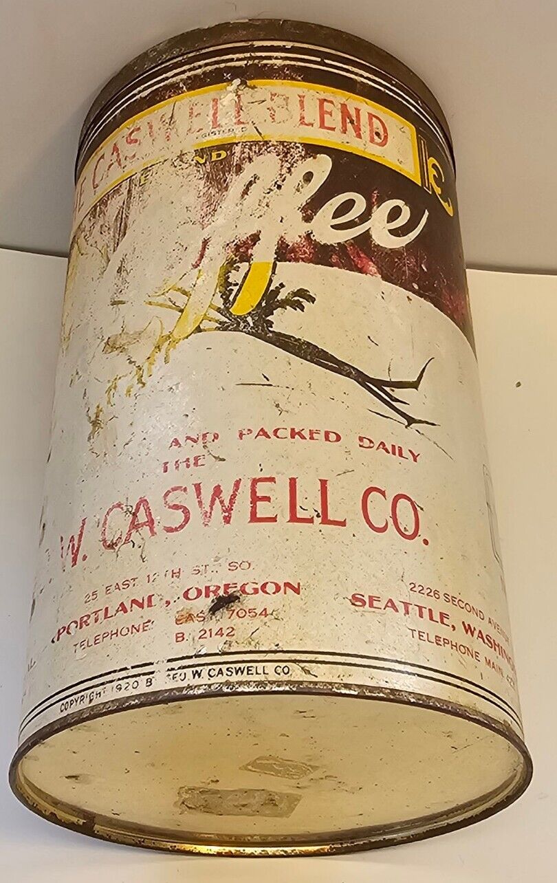 VINTAGE Geo. W. CASWELL BLEND Steel Cut  3 LB  COFFEE TIN CAN - See Pics