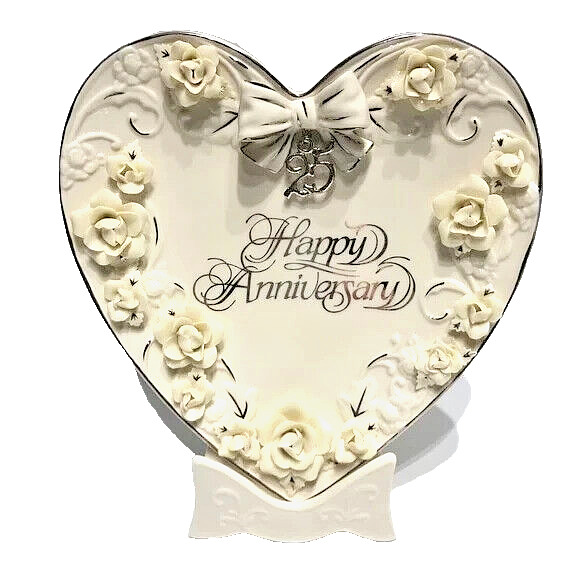 Heart shape Happy 25th Anniversary Flower Design Plate \