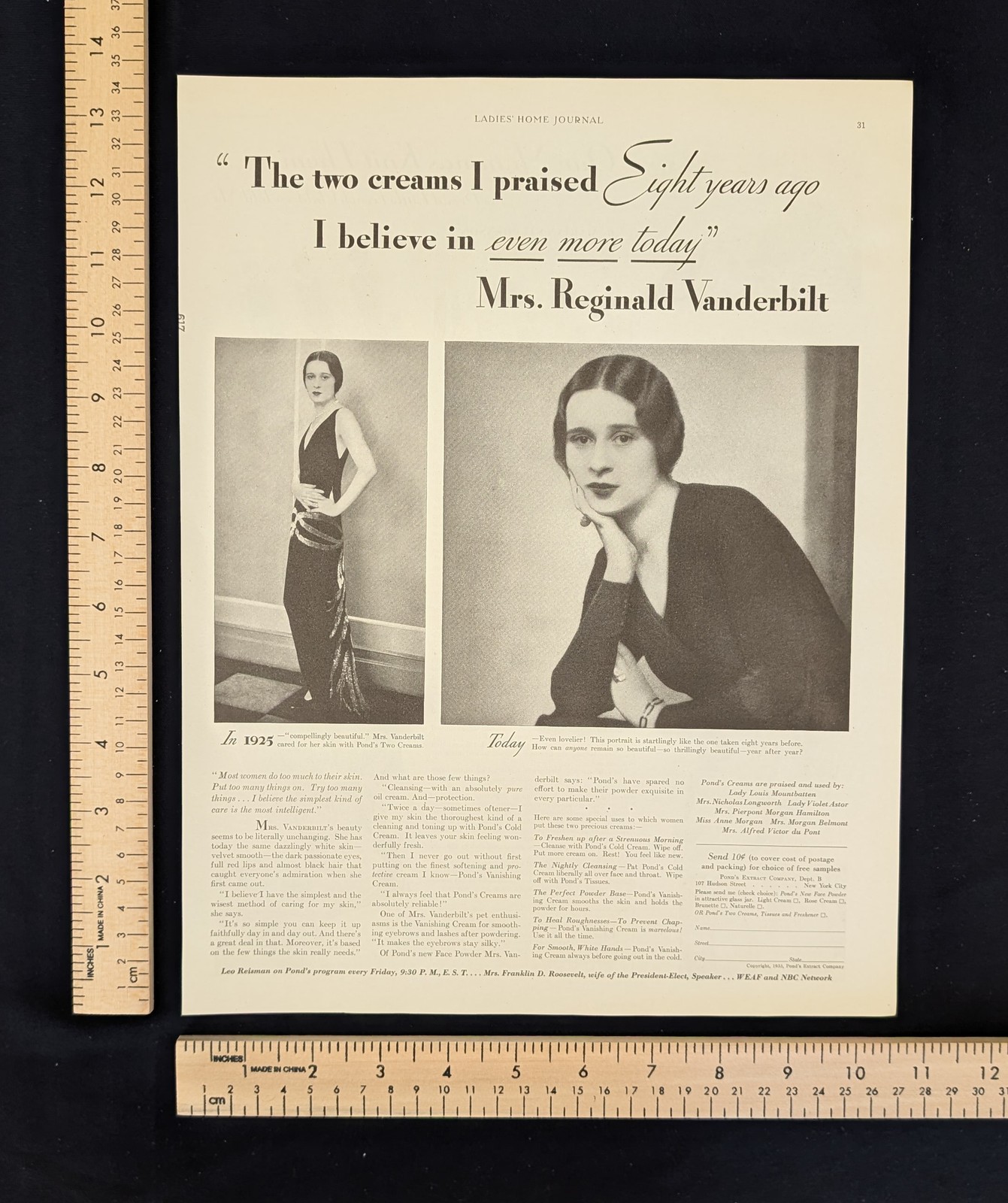 Vintage 1933 Pond's Creams B&W Print Ad Full Page 1930s Original Beauty Wall Art