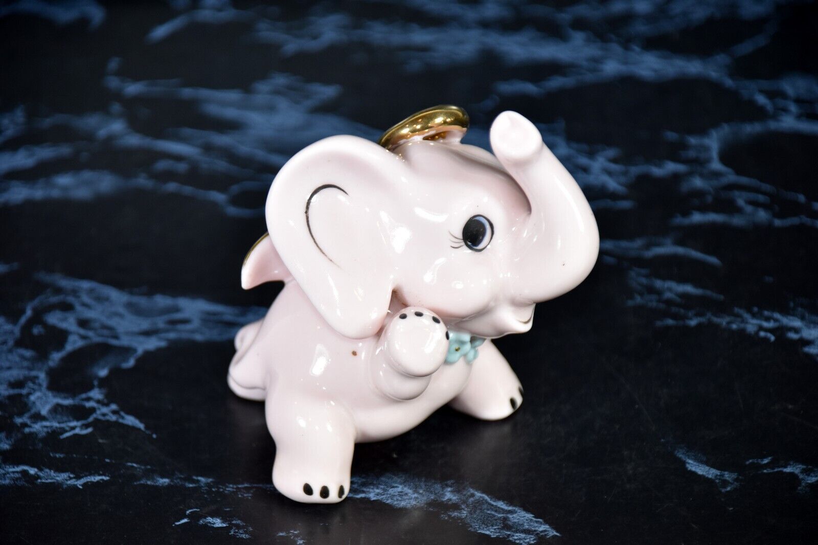 Lefton Pink Elephant Angel Porcelain With Rhinestone Necklace Vintage$