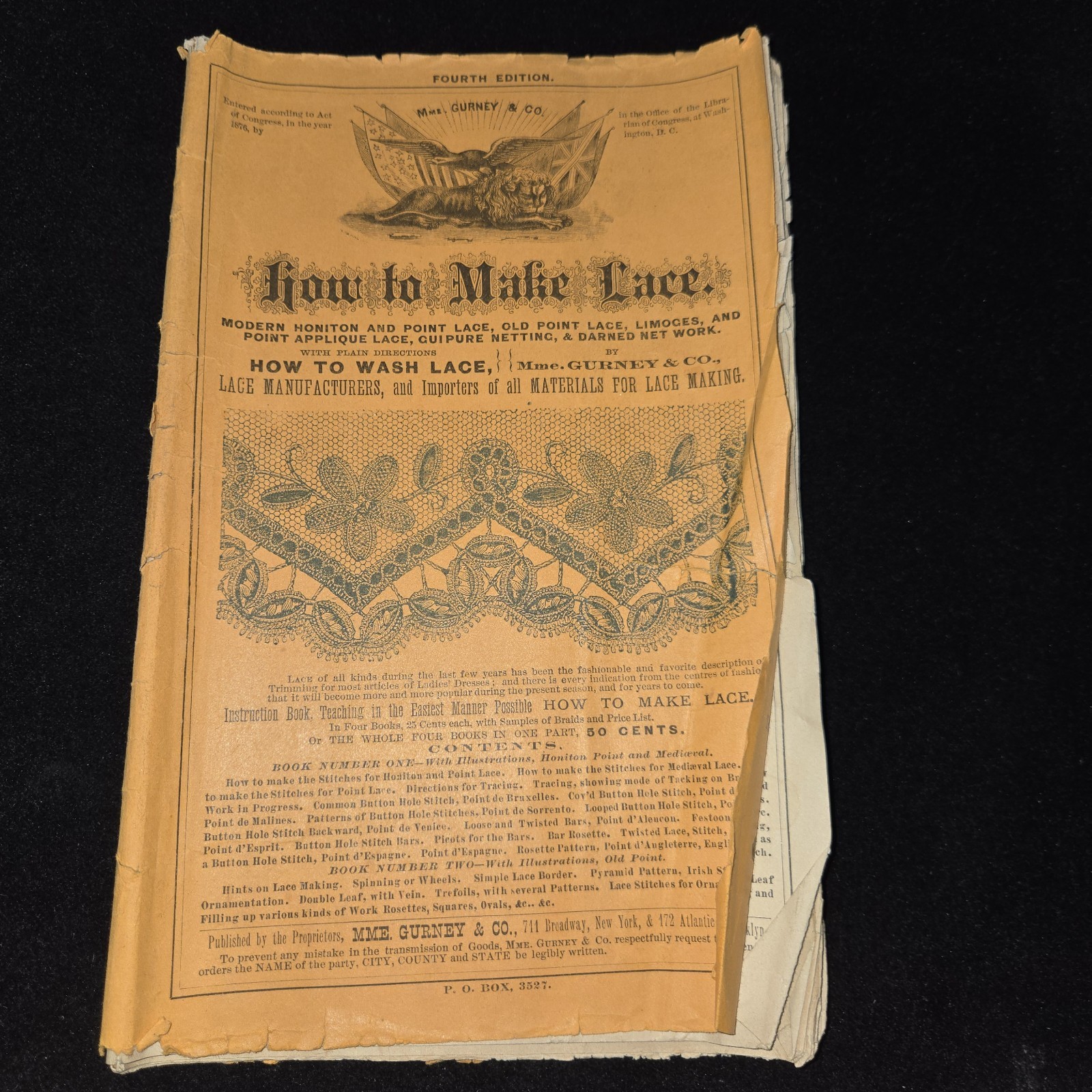 Antique 1876 MME Gurney Lace Salesman Advertising Instructions Booklet Complete 