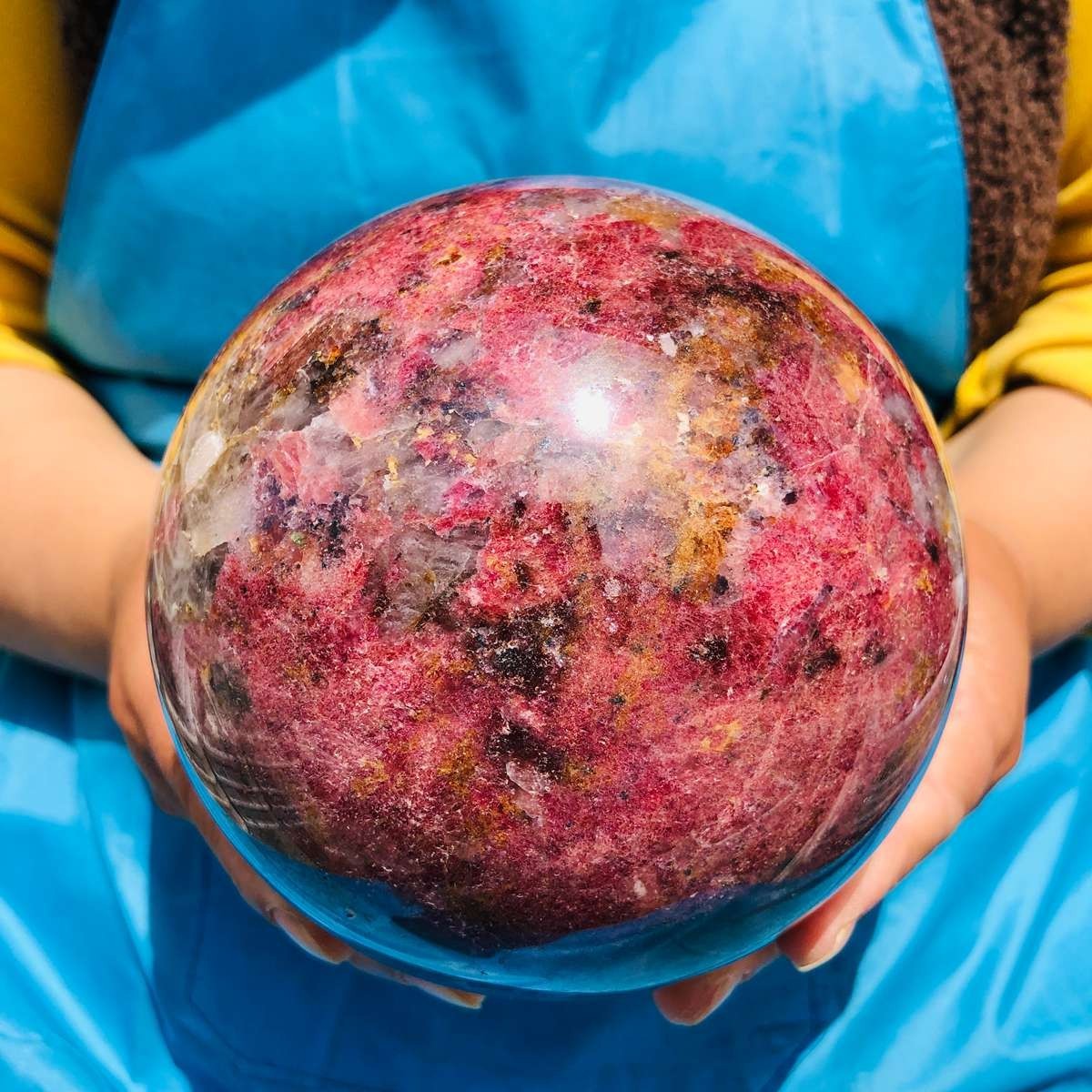 6.68 LB Natural Rhodonite Crystal Sphere Pink Black Healing Gem Stone 4787