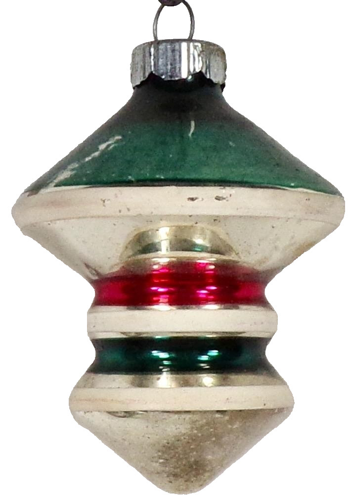 Shiny Brite Christmas Ornament High Drop Red White Teal Stripes 1950s #401
