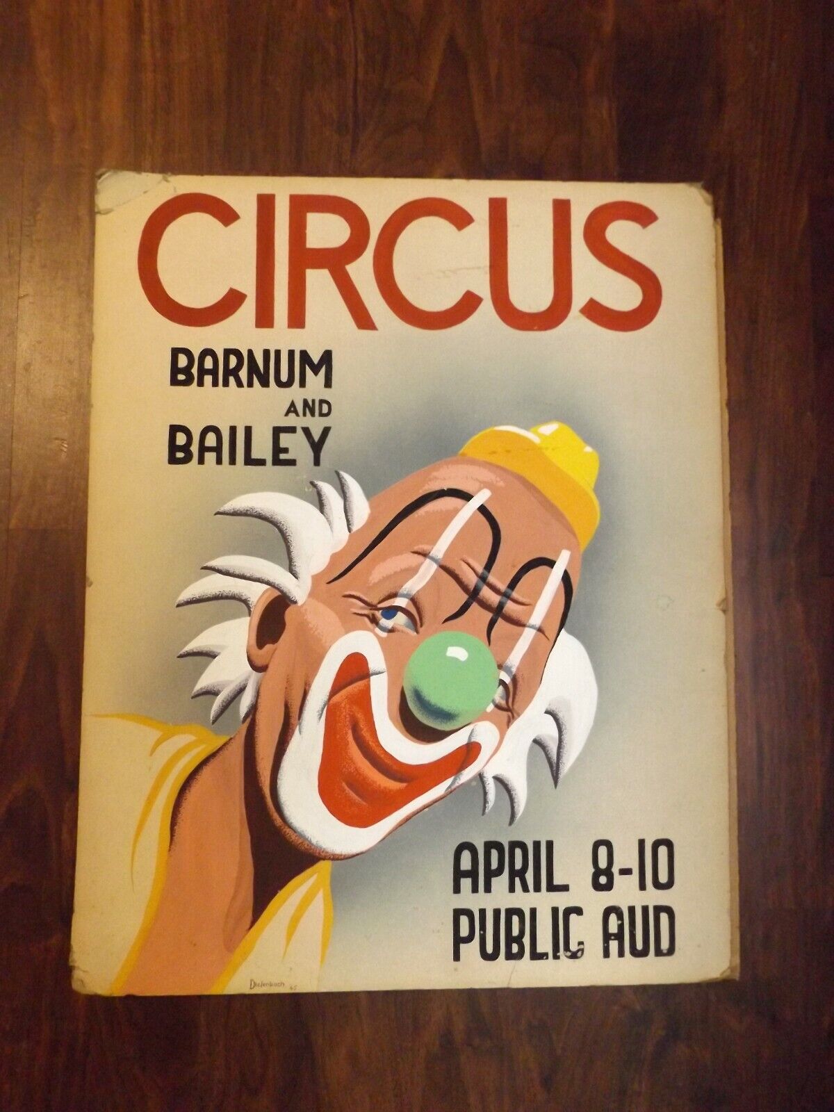 Vintage 1945 Original Art Circus Poster Barnum & Bailey Signed DIEFENBACH 22x28\