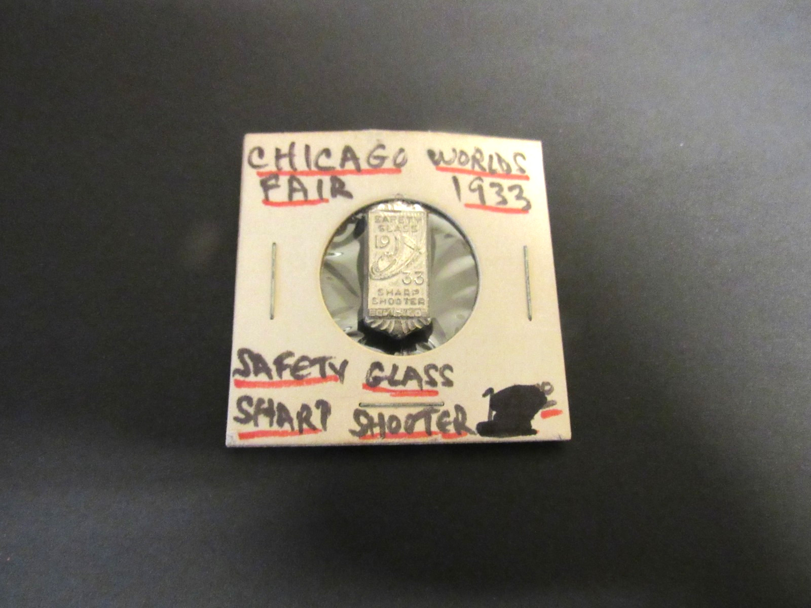 1933 Chicago World\'s Fair Safety Glass Sharp Shooter Pinback Button