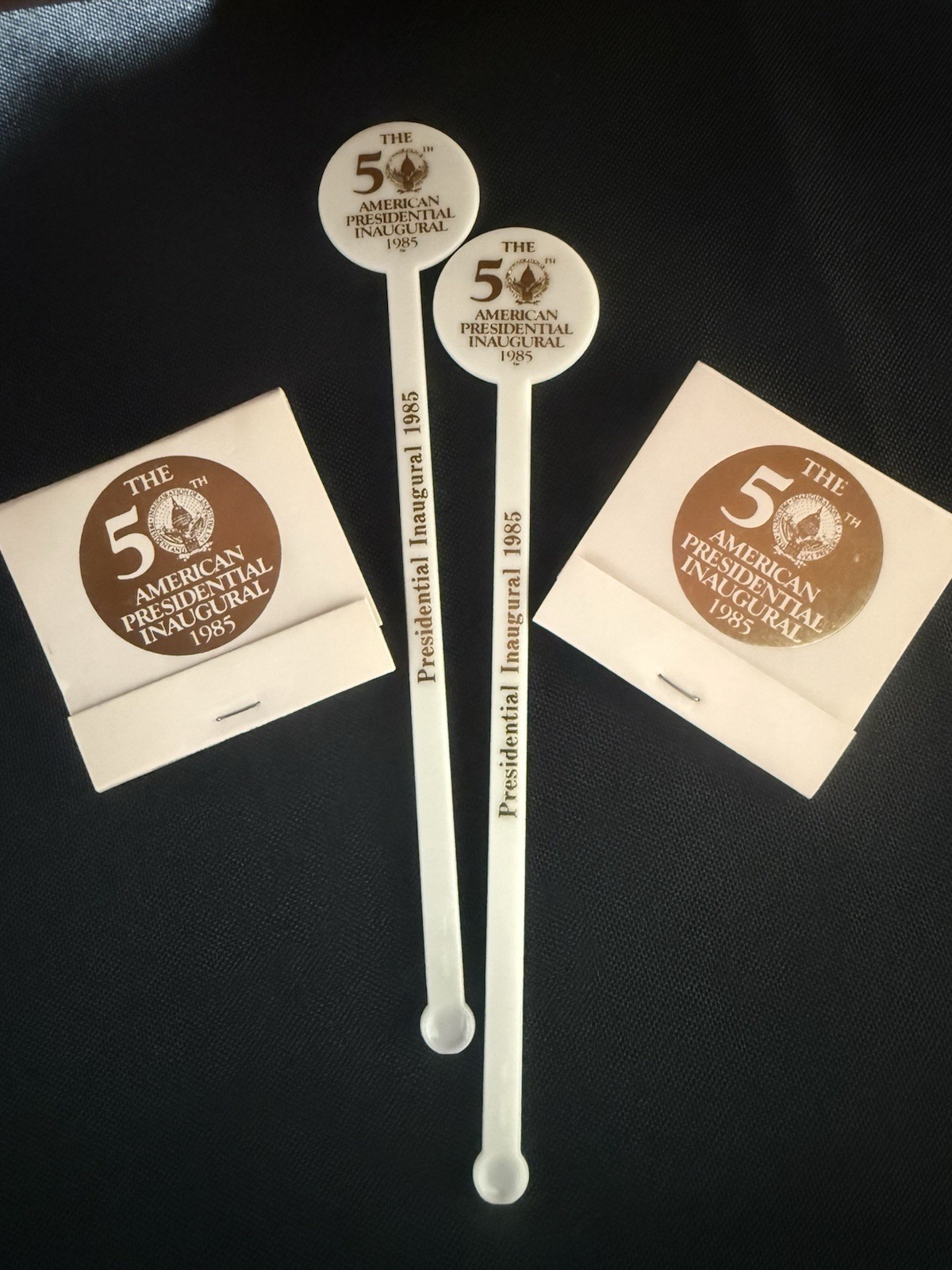 RARE 1985 Reagan 50th Presidential Inaugural Ball Drink Stirrers & Match Books