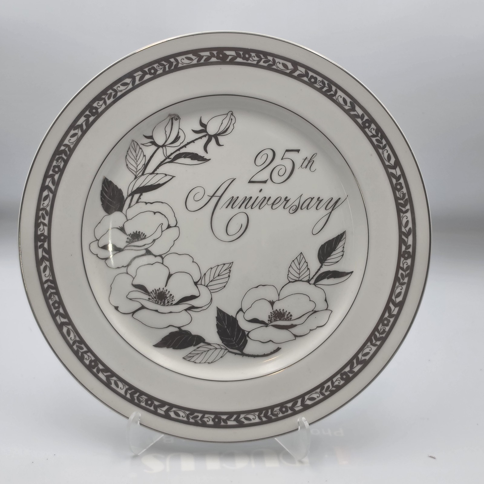 Vintage 25th Anniversary George Plate Silver Trim Made In Japan 10.25” EUC