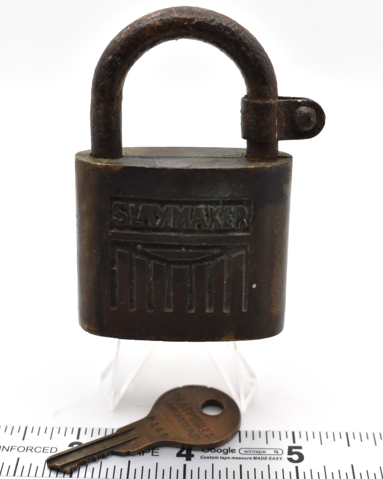 Antique Slaymaker Brass Padlock Lock w/ Key Large Heavy Vintage Lock