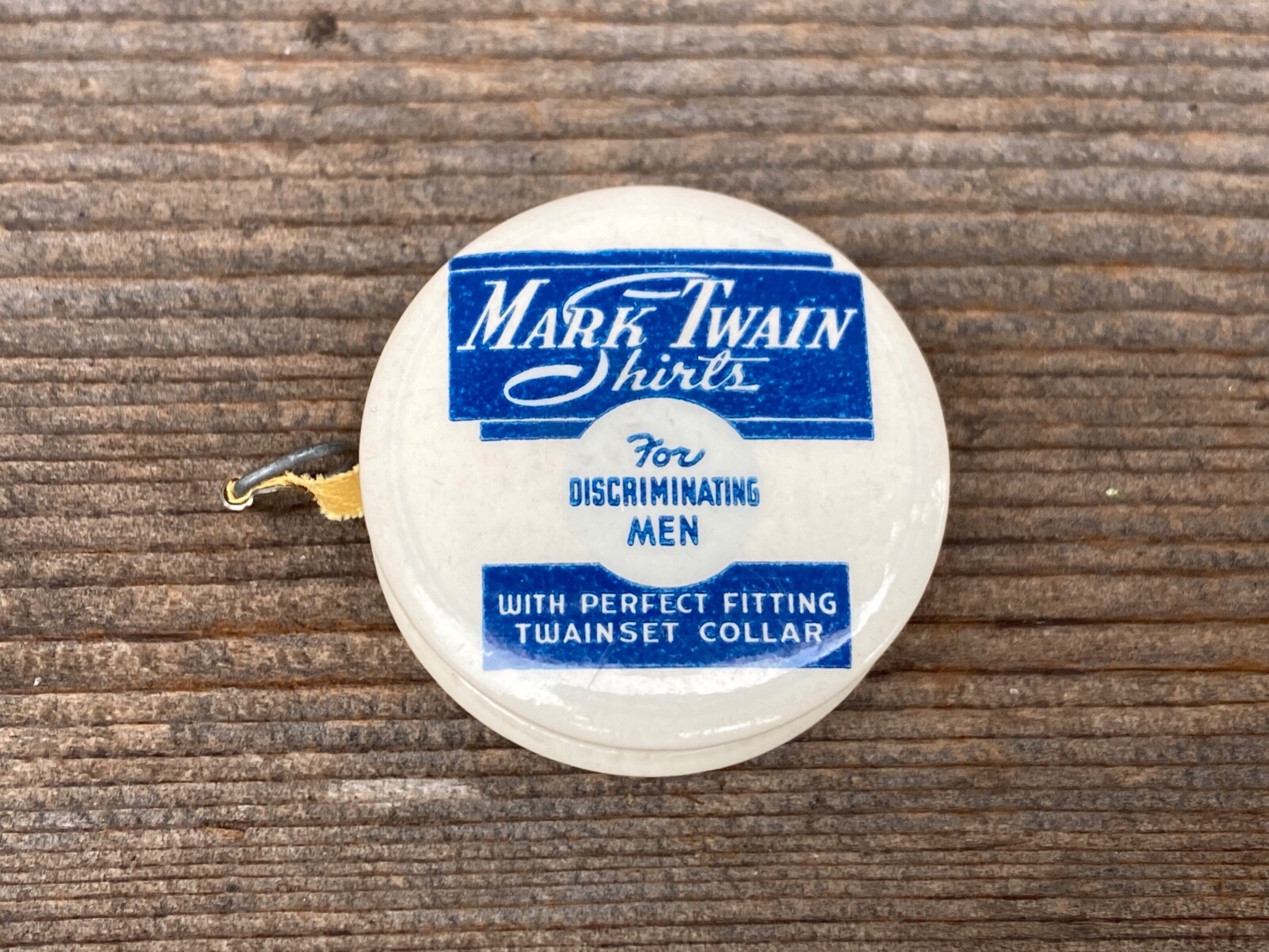 VTG MARK TWAIN Shirts Clothing Celluloid Advertising Tape Measure St. Louis MO
