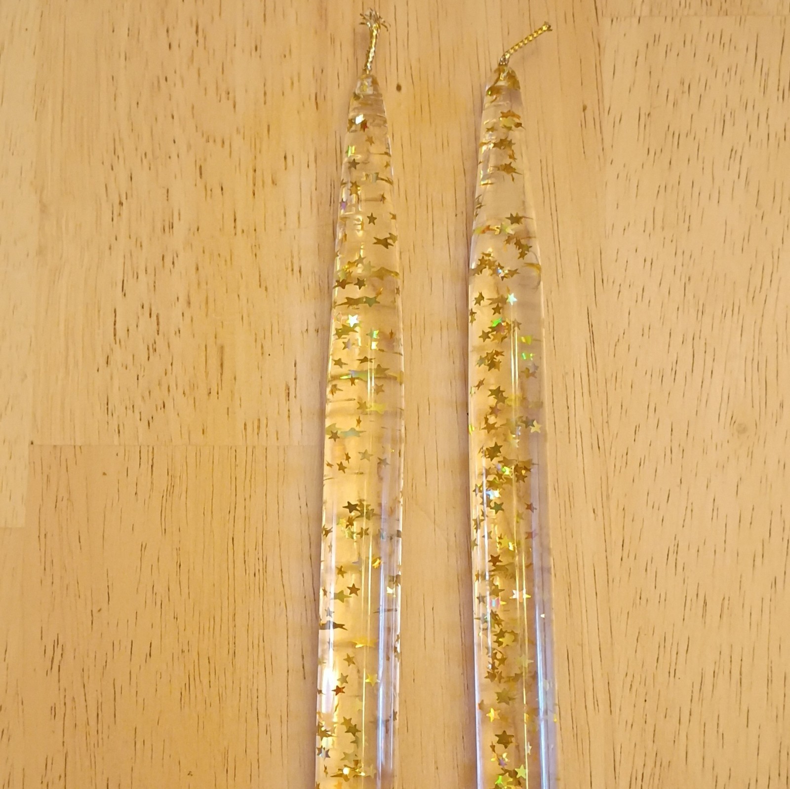 vintage acrylic lucite MCM clear,gold stars candles pair