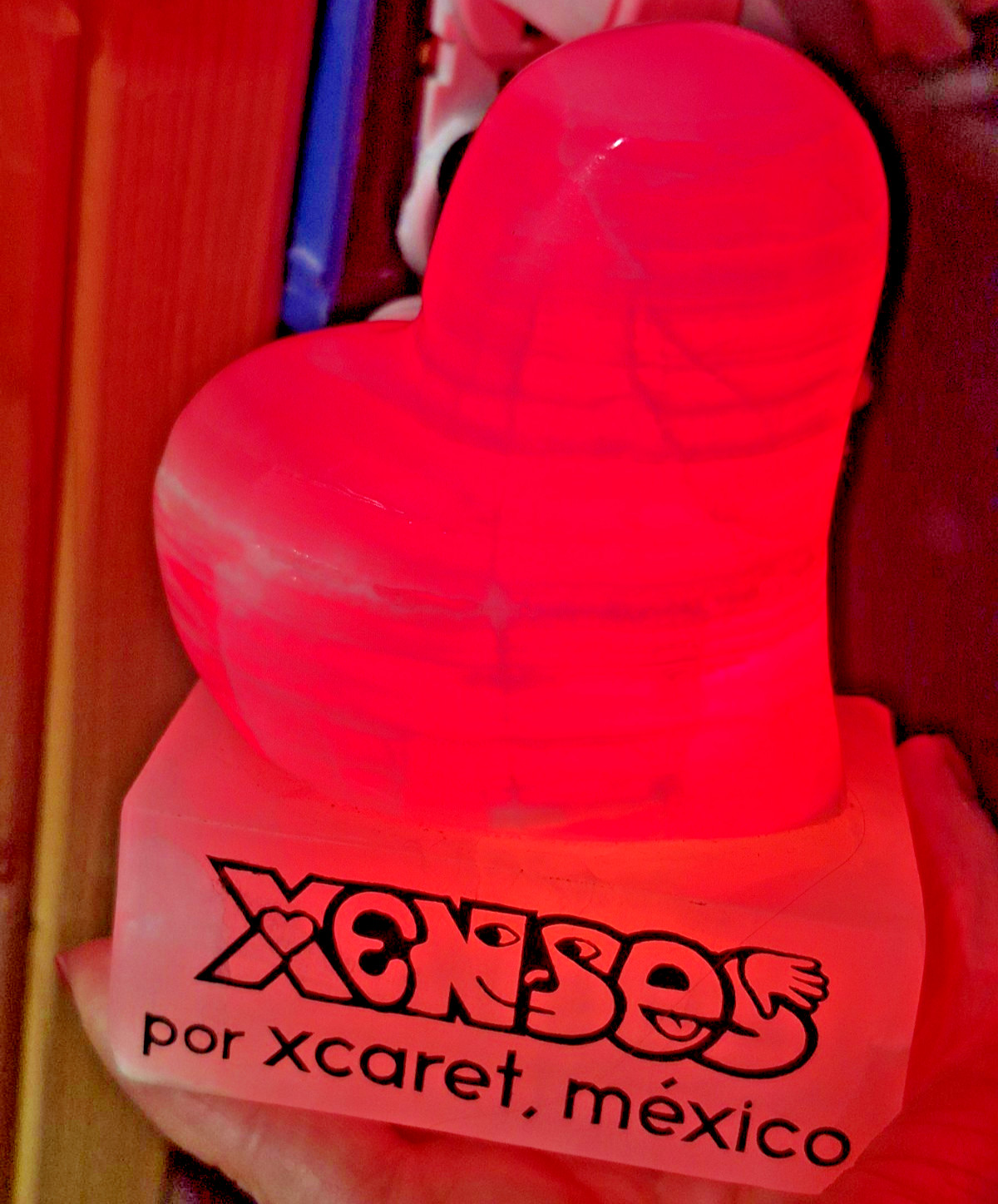 Xenses Xcaret Mexico Onyx Calcite Heart Night Light Pink Stone Lamp NEW