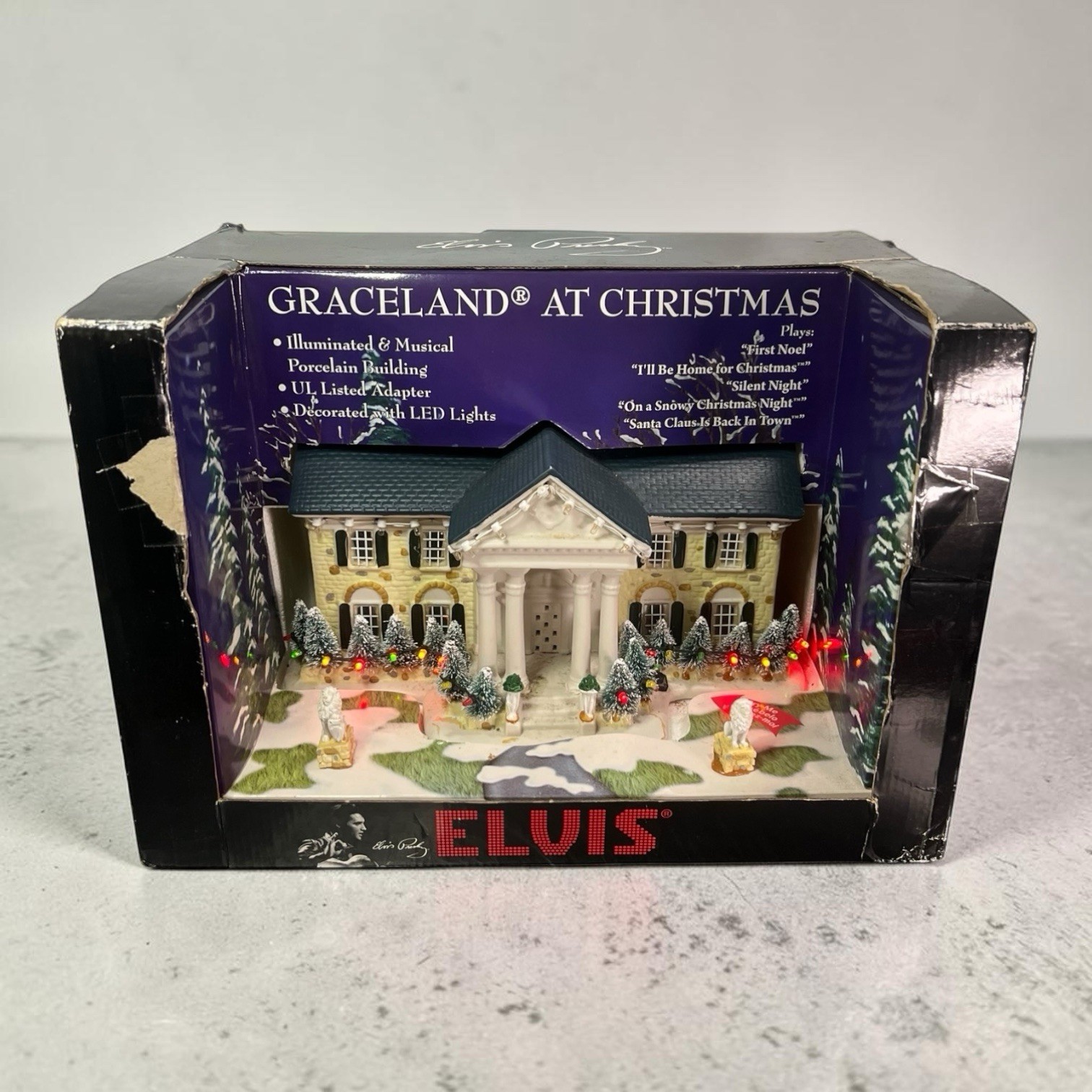 Original Elvis Graceland at Christmas Lighted Musical Village House RETIRED READ