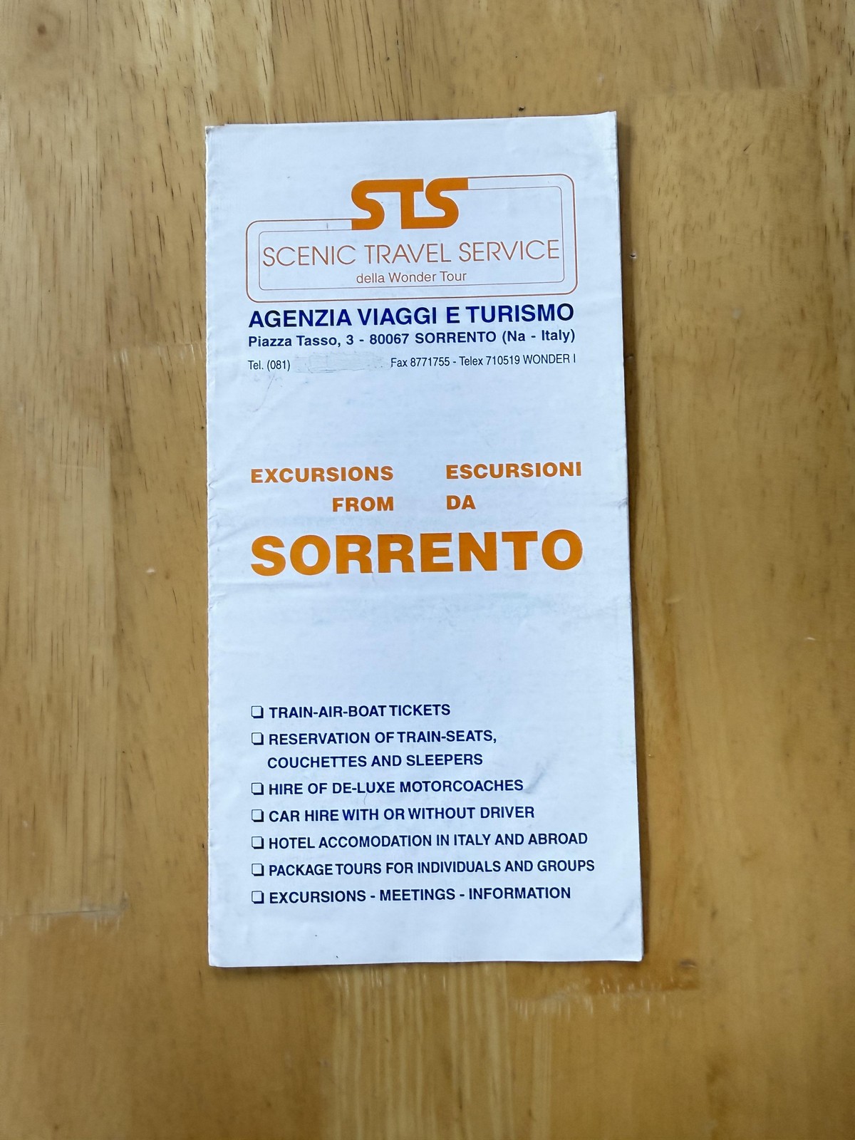 Vintage 1995 STS Scenic Travel Service Sorrento Excursions Brochure Italy