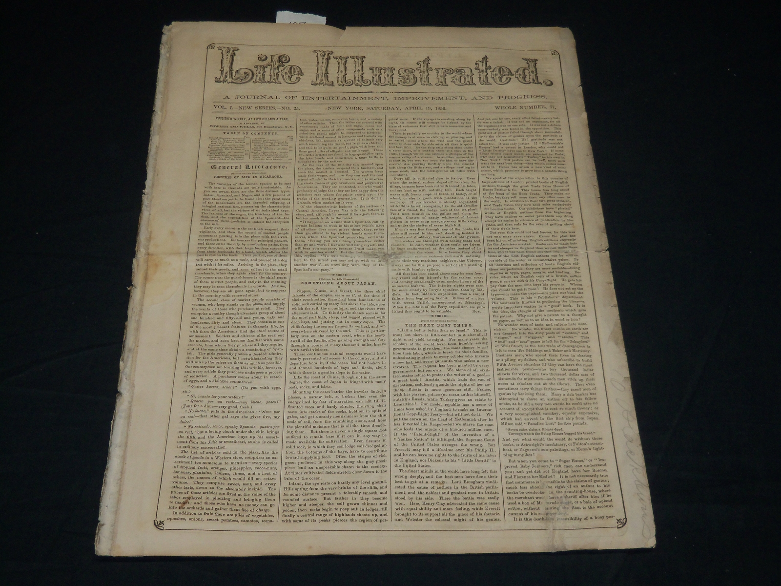 1856 APRIL 19 LIFE ILLUSTRATED NEWSPAPER - LEAVES OF GRASS - NP 4859