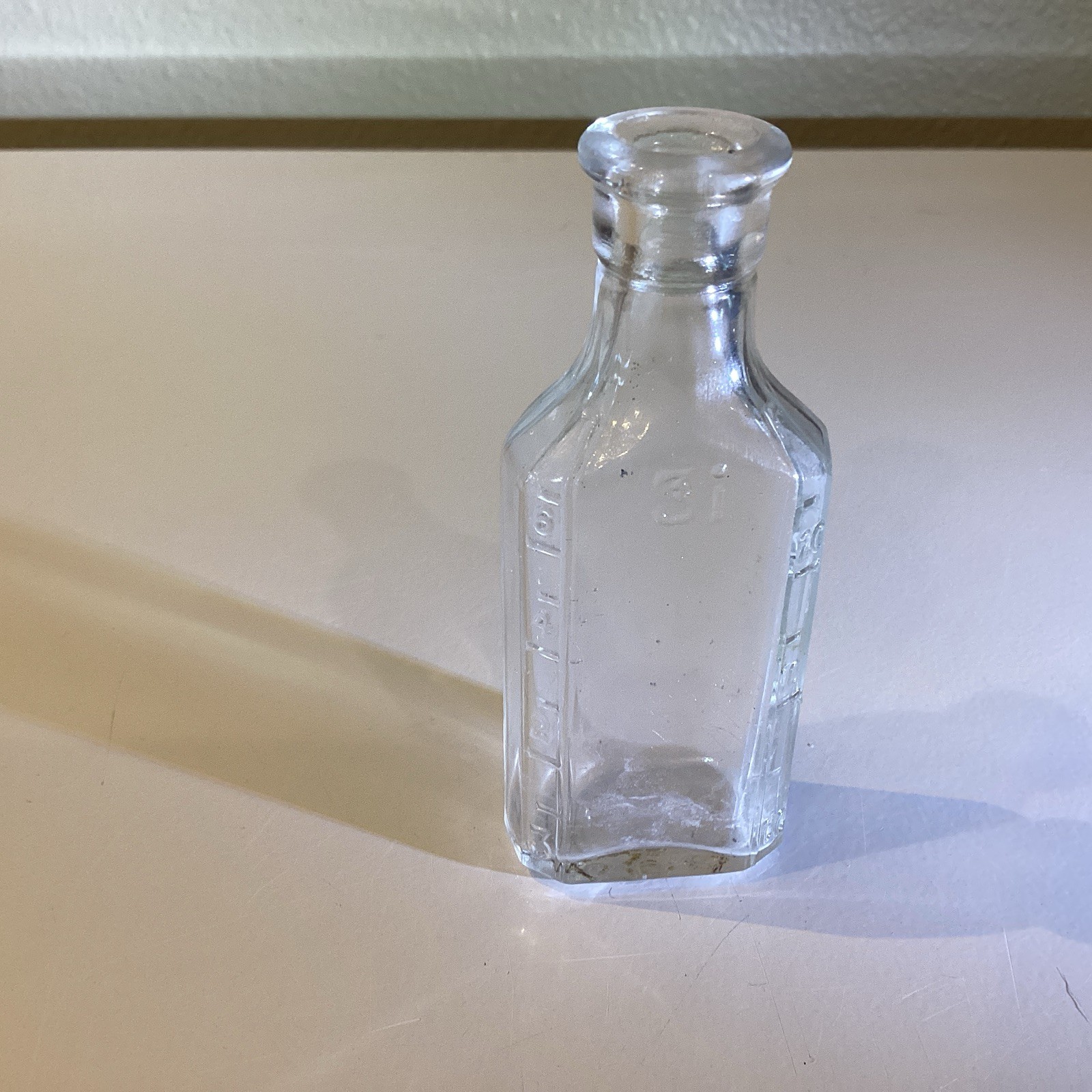 Antique Owens 3 iv Clear Glass Medicine Bottle