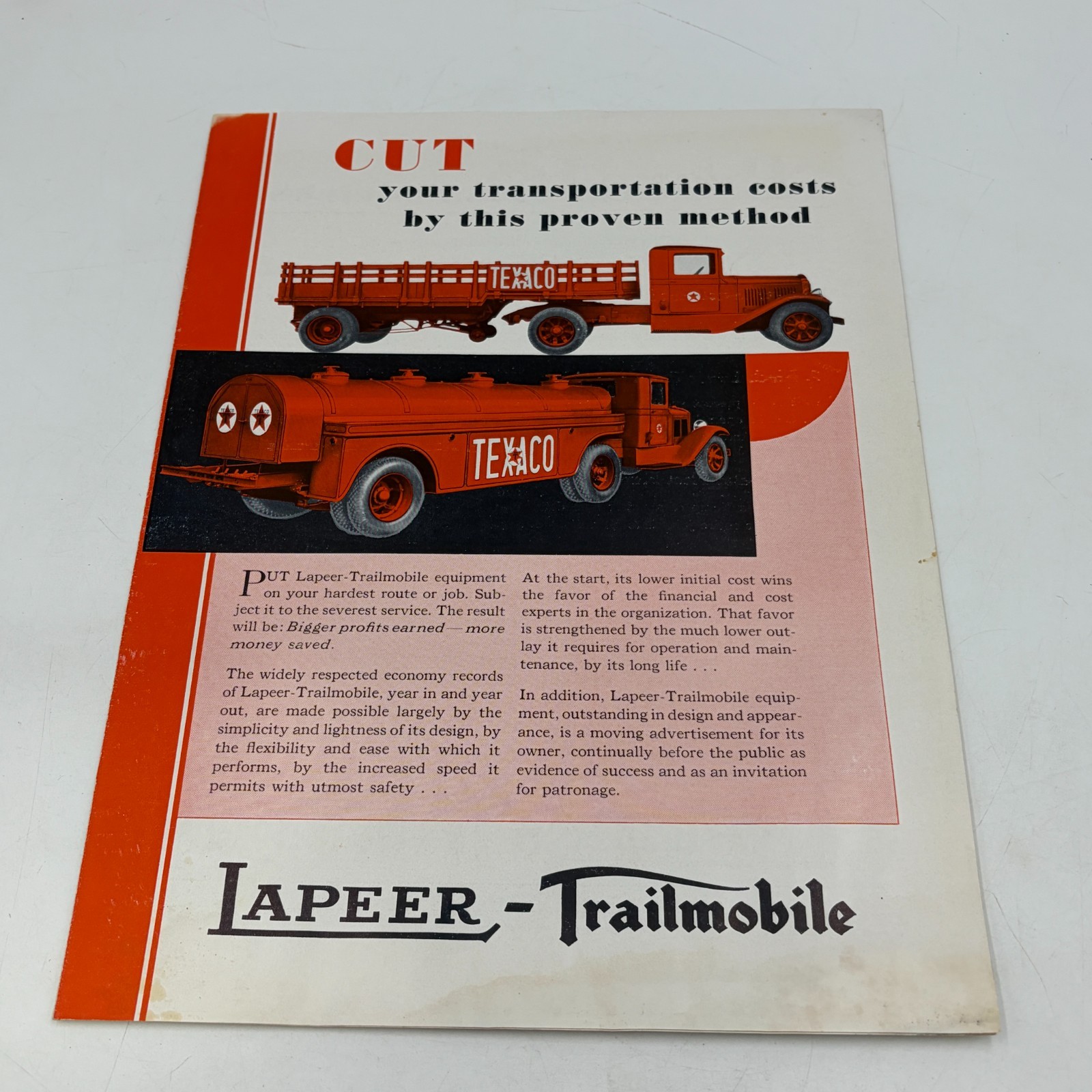 1930s Lapeer-Trailmobile Tanker Truck Brochure Texaco Conoco Shell Oil