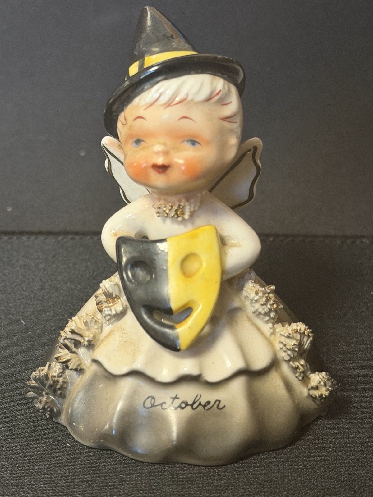 Napco Napcoware Ceramic Figurine Bell S1307J October Witch Angel, Halloween 1956