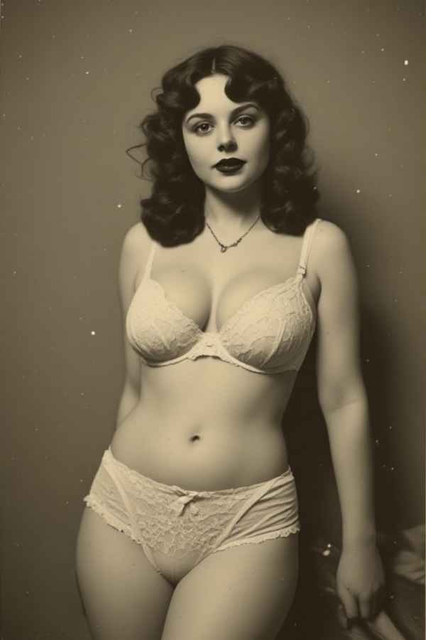 Curvy Brunette Woman Classic Pin-Up Risque Lingerie 4x6 Photo