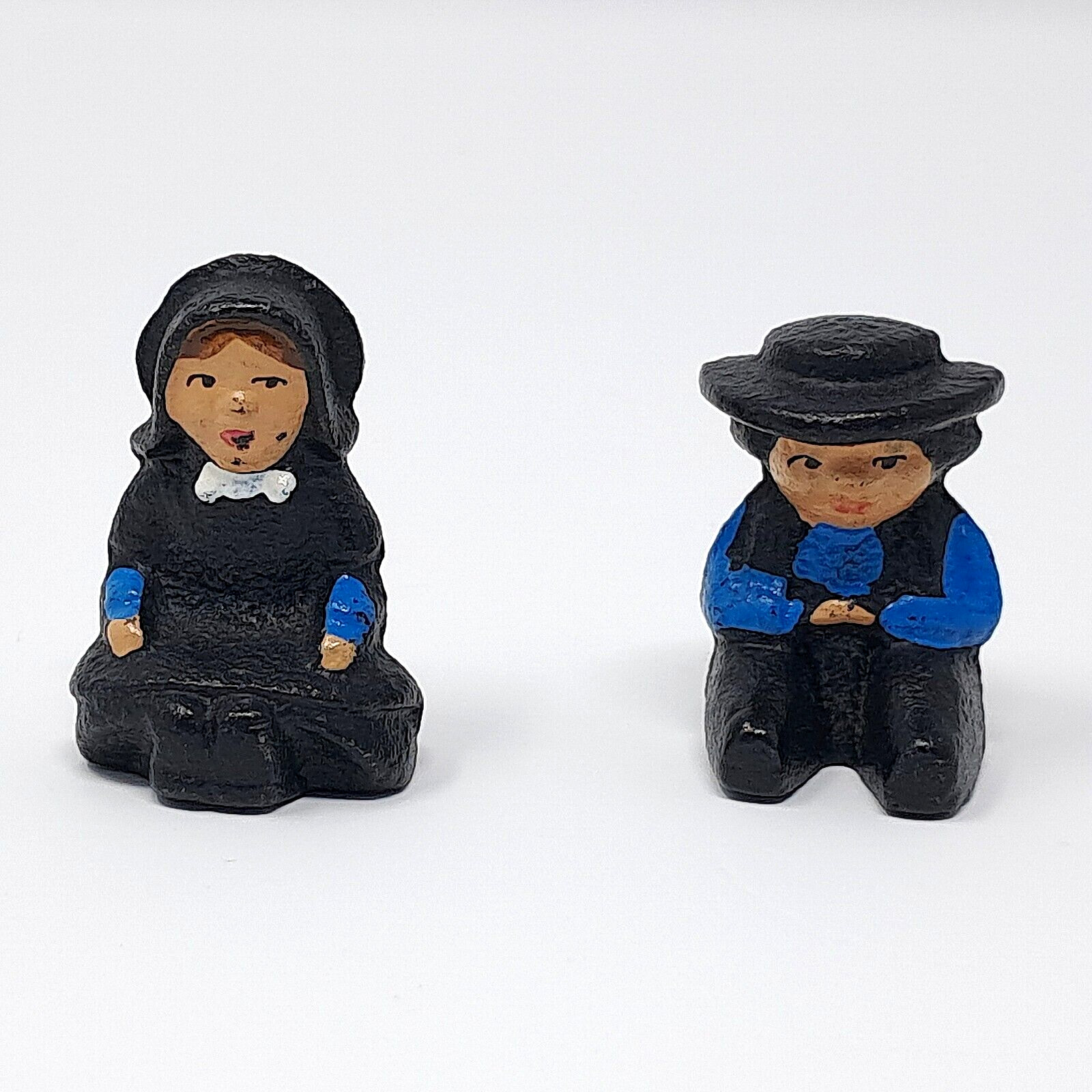 Amish Couple Cast Iron Figurines hand painted man woman miniature 1.5