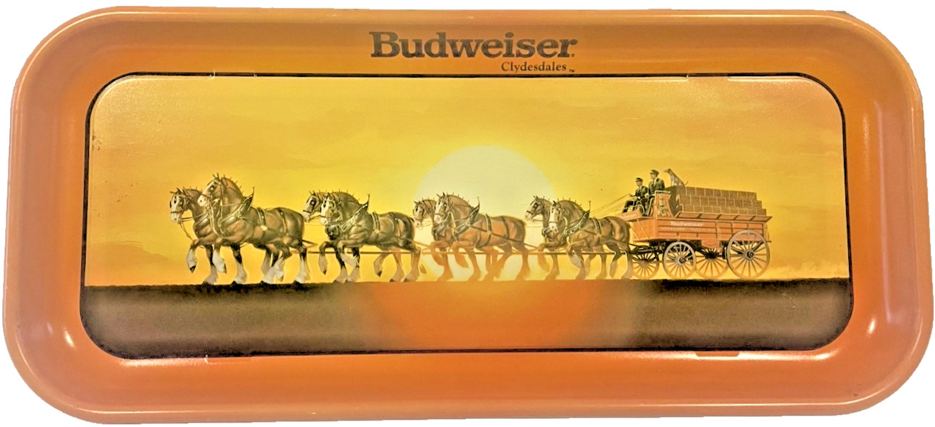1992 Budweiser Clydesdales Beer Serving Tray Anheuser Busch Metal Vintage