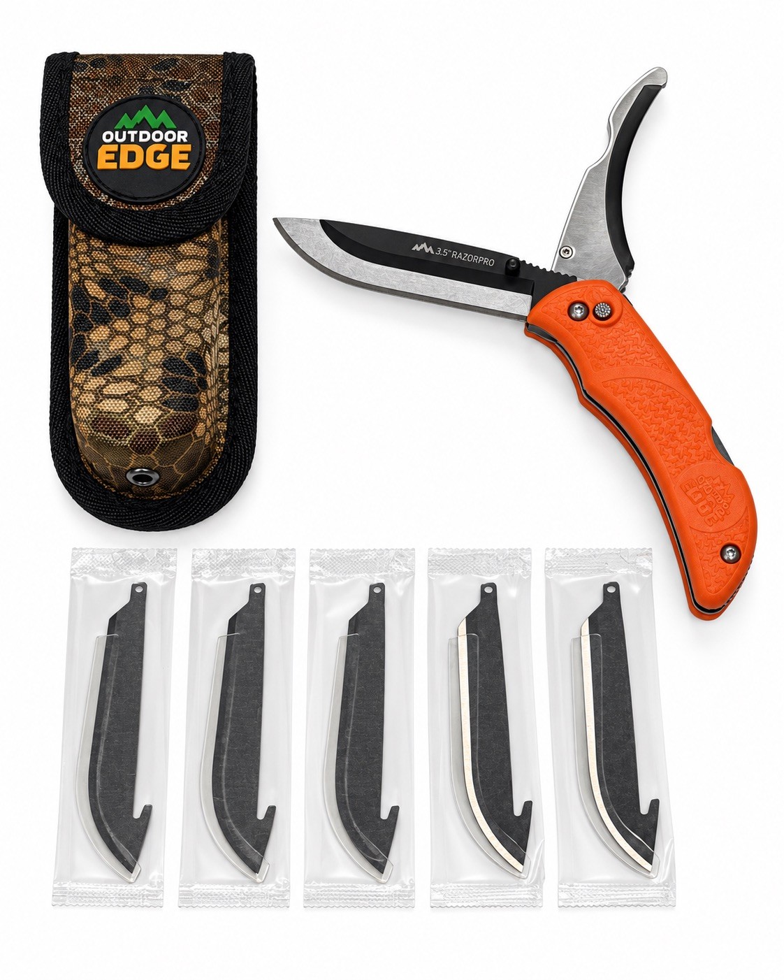 Outdoor Edge Razor Pro G Orange Folding Knife with 6 Blades and Camo Sheath