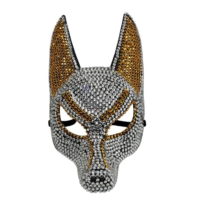 Shiny Crystal Rhinestone Wolf Mask Luxury Masquerade Ball Halloween Party Decor