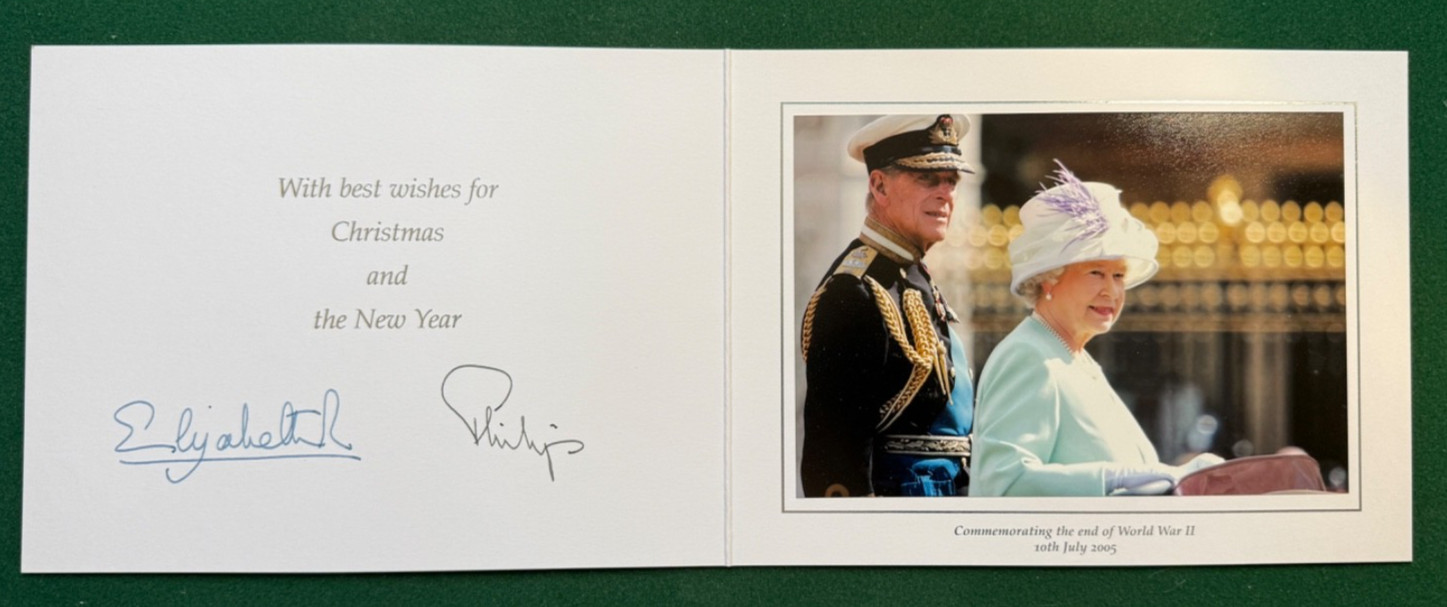 Queen Elizabeth II Prince Philip Antique Signed Christmas Card WWII