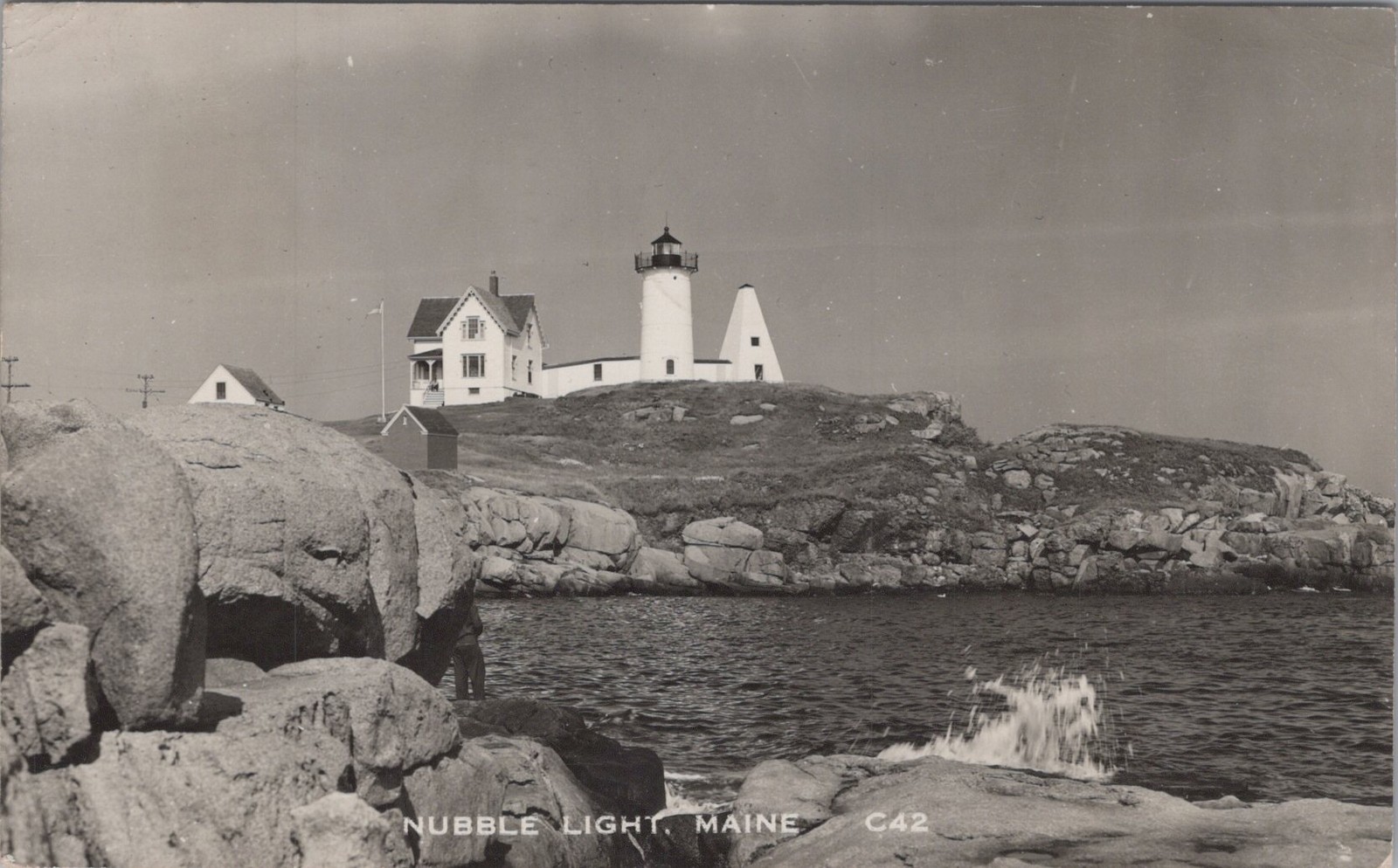 Nubble Light Cape Neddick Lighthouse York Maine ME Coastline RPPC 1951 Postcard