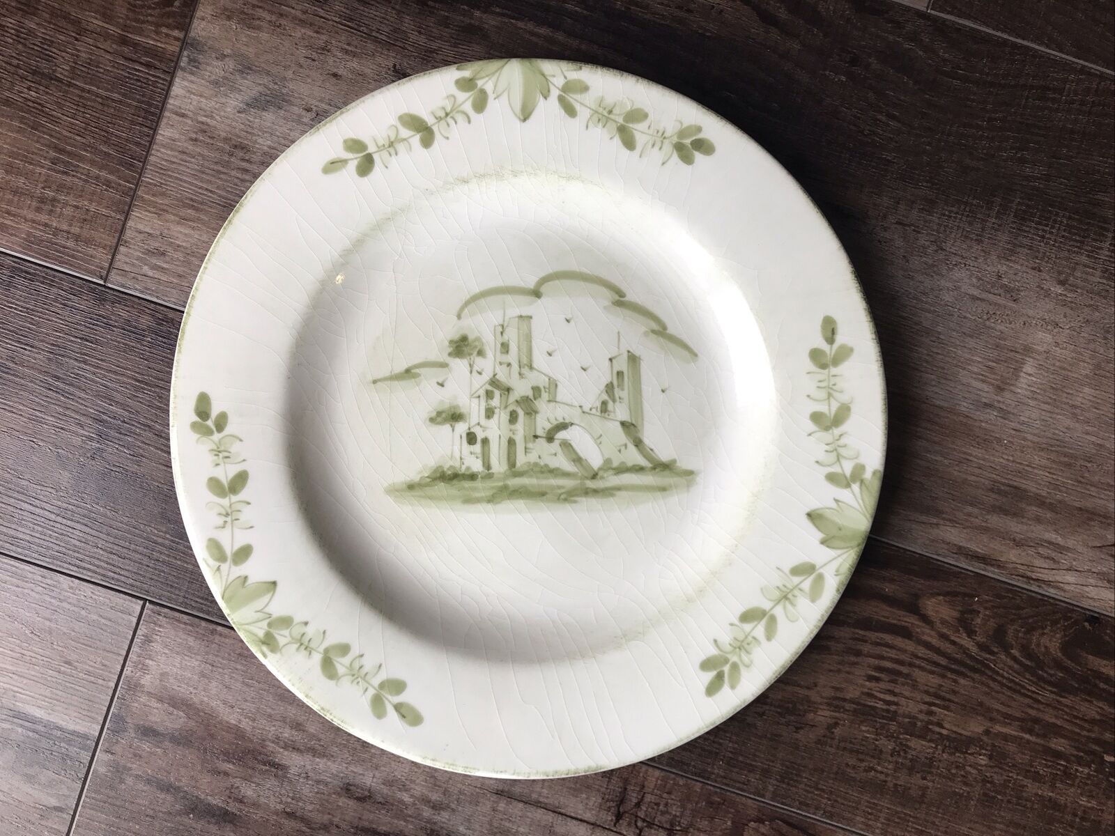 Vietri Borgo Antico Dinner Plate Ceramic Green Made In Italy 11.5” Rare Crazed
