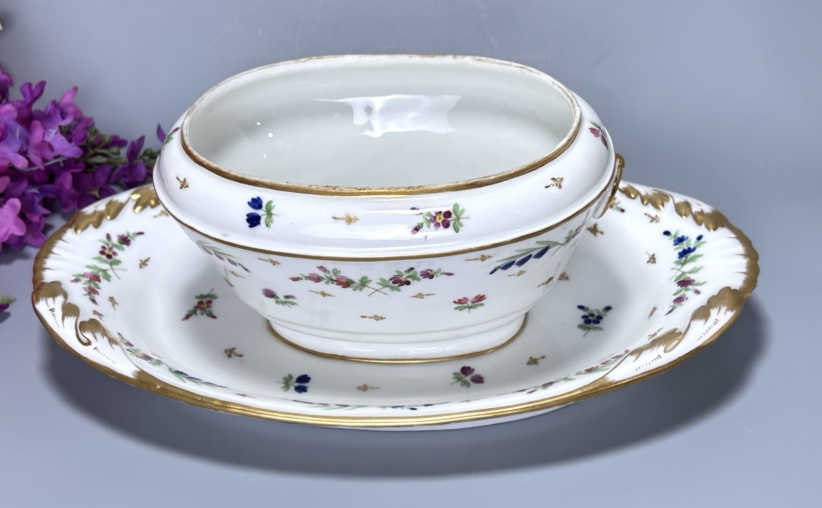 18thC Vieux Paris Porcelain Sauce Tureen 10 Sevres Style Floral No Lid, France