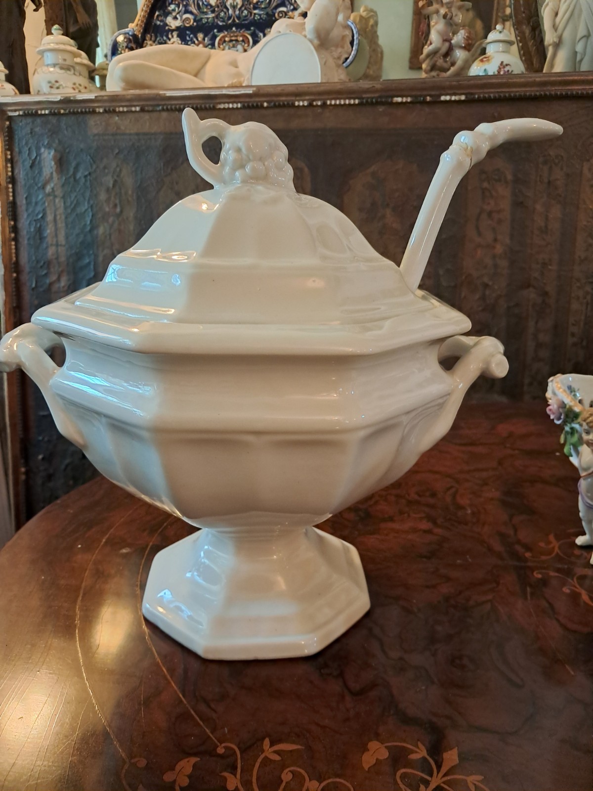 Antique c1851 Ironstone Soup Tureen Grape Gothic Panel 