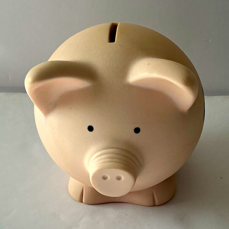 Nike Just Deposit Beige Ceramic Pig Piggy Bank w/ Removable Coin Plug