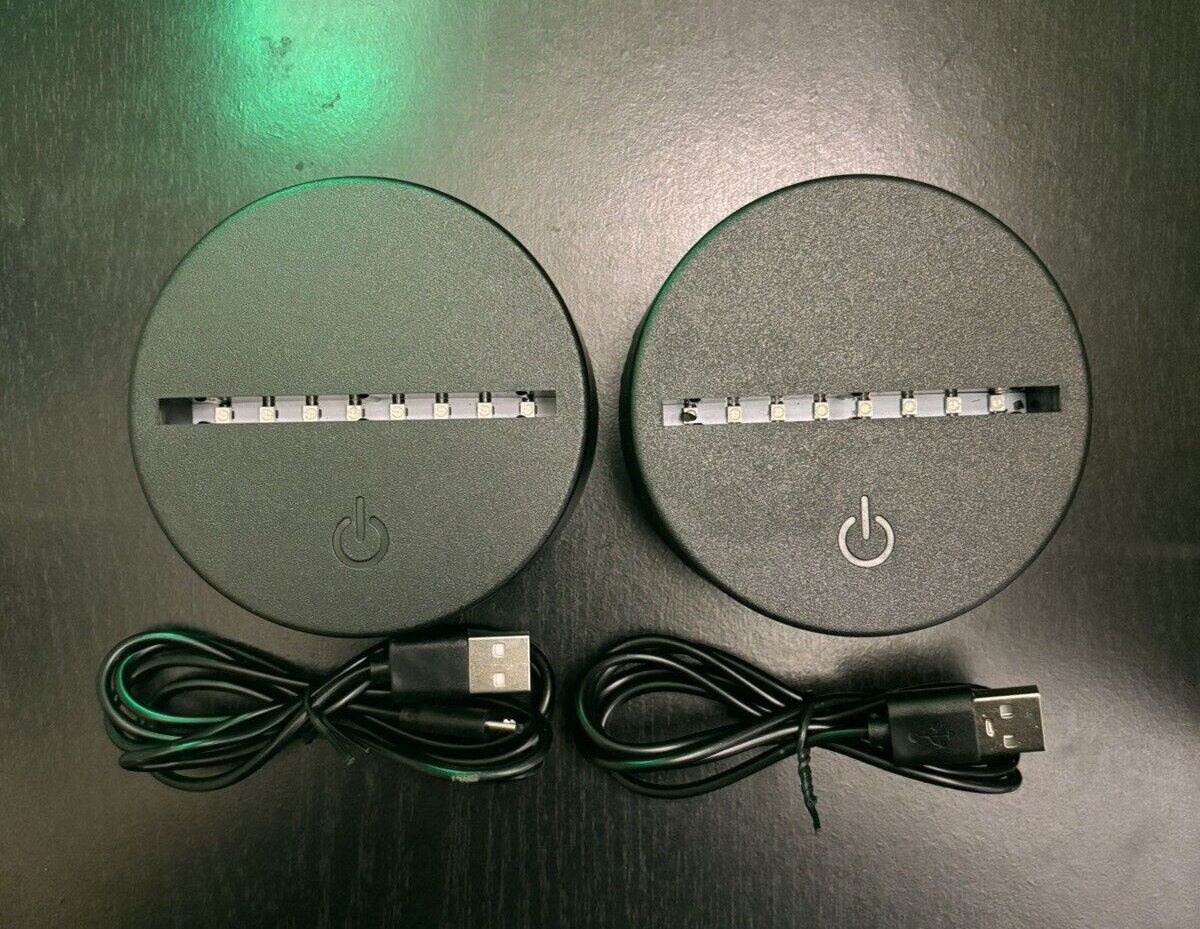 3D LED Night Light Base | Black w/ USB Chord | 3 Modes: 7 Colors | 2-Pack